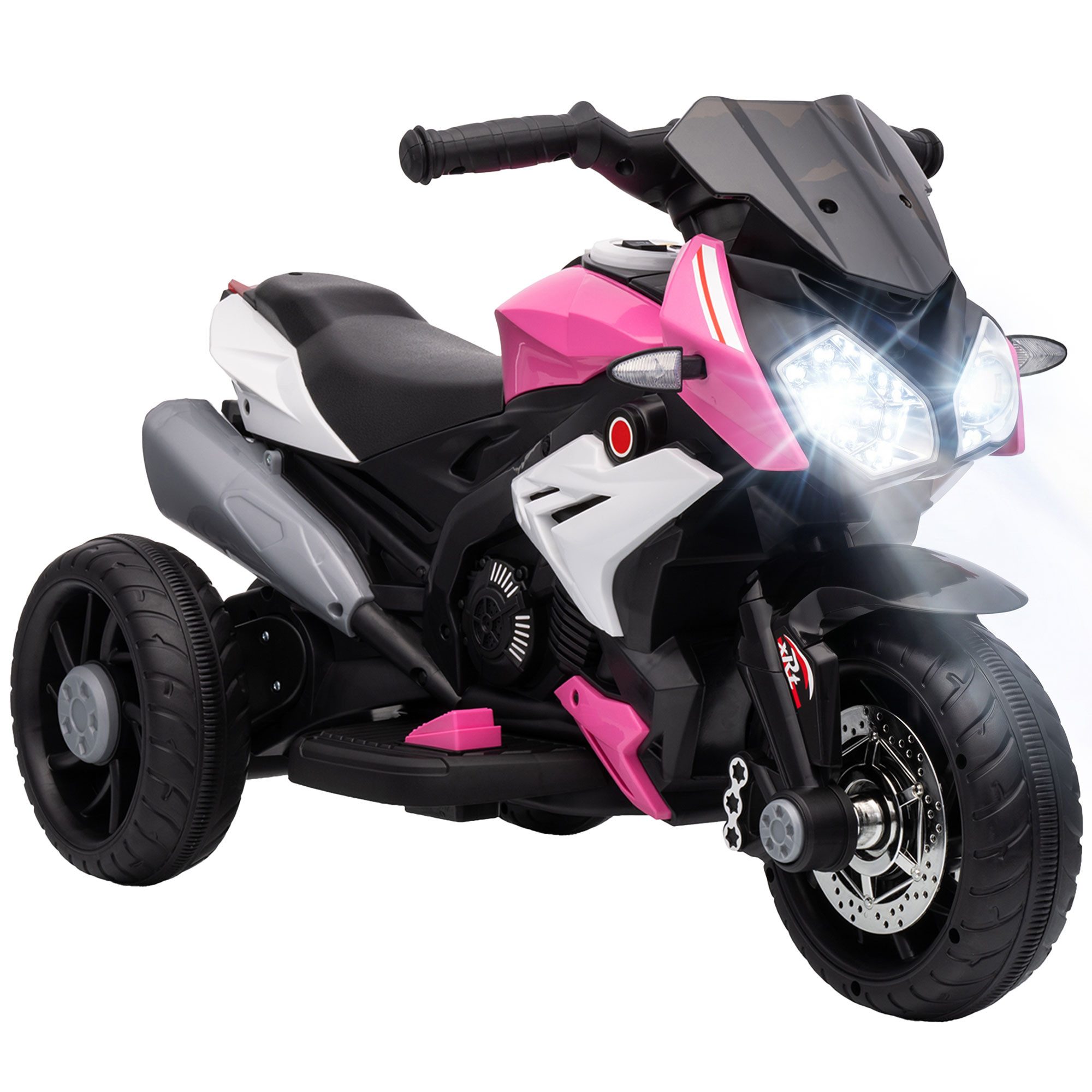 HOMCOM Elektro-Kindermotorrad mit Musik, Scheinwerfer, 25W Motor, 3 km/h, Belastbarkeit 25 kg, (1-tlg), für Kinder von 3-5 Jahren, Rosa+Weiß