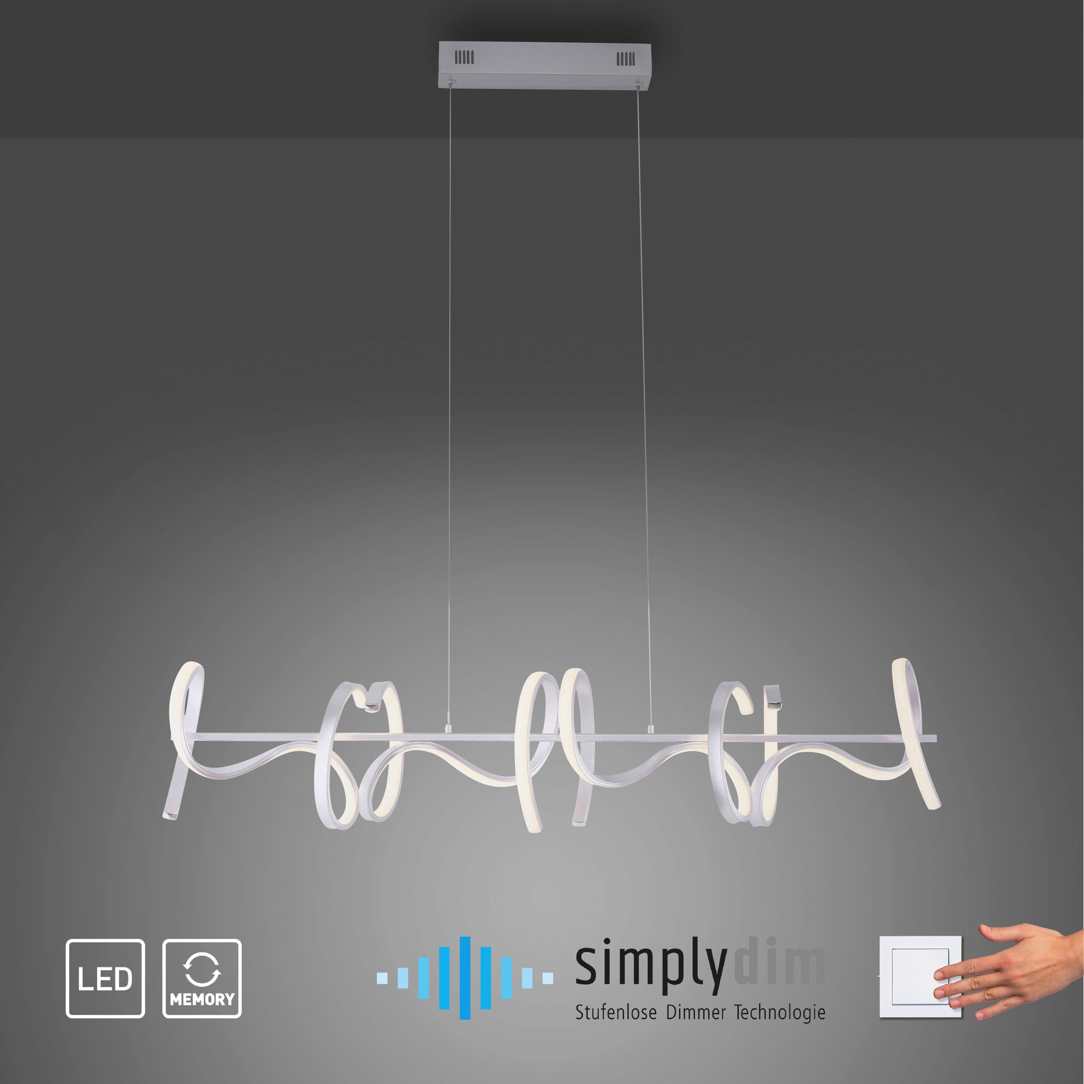 Leuchten Direkt LED Pendelleuchte CURLS, Dimmfunktion, Memoryfunktion, LED fest integriert, Warmweiß, LED Hängelampe, LED Hängeleuchte, dimmbar