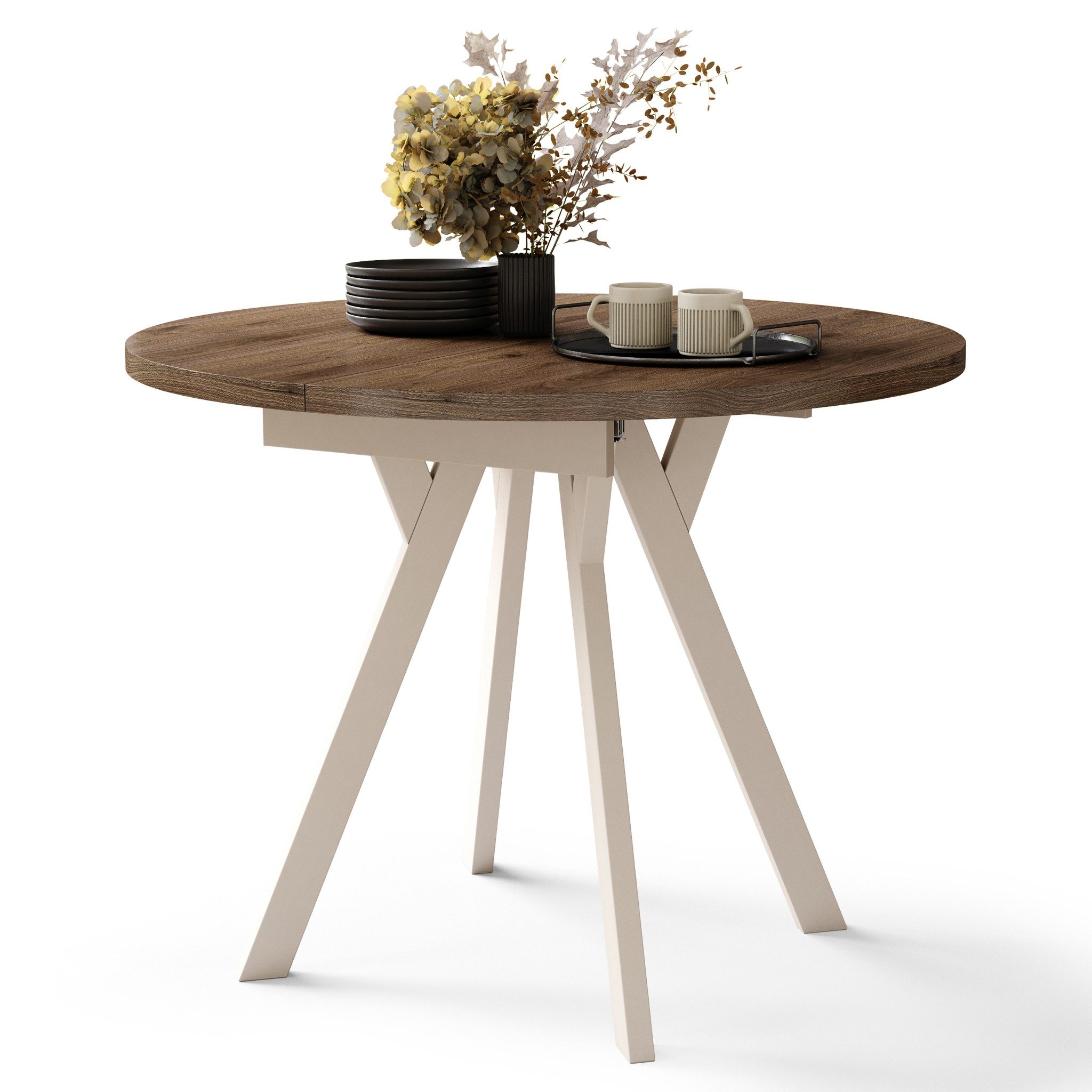 designimpex Esstisch Design Esstisch Almo ausziehbar rund Esszimmer Tisch 90 x 77 cm, Esstisch, Esszimmertisch, Tisch, Ausziehtisch, Küchentisch, Esszimmer