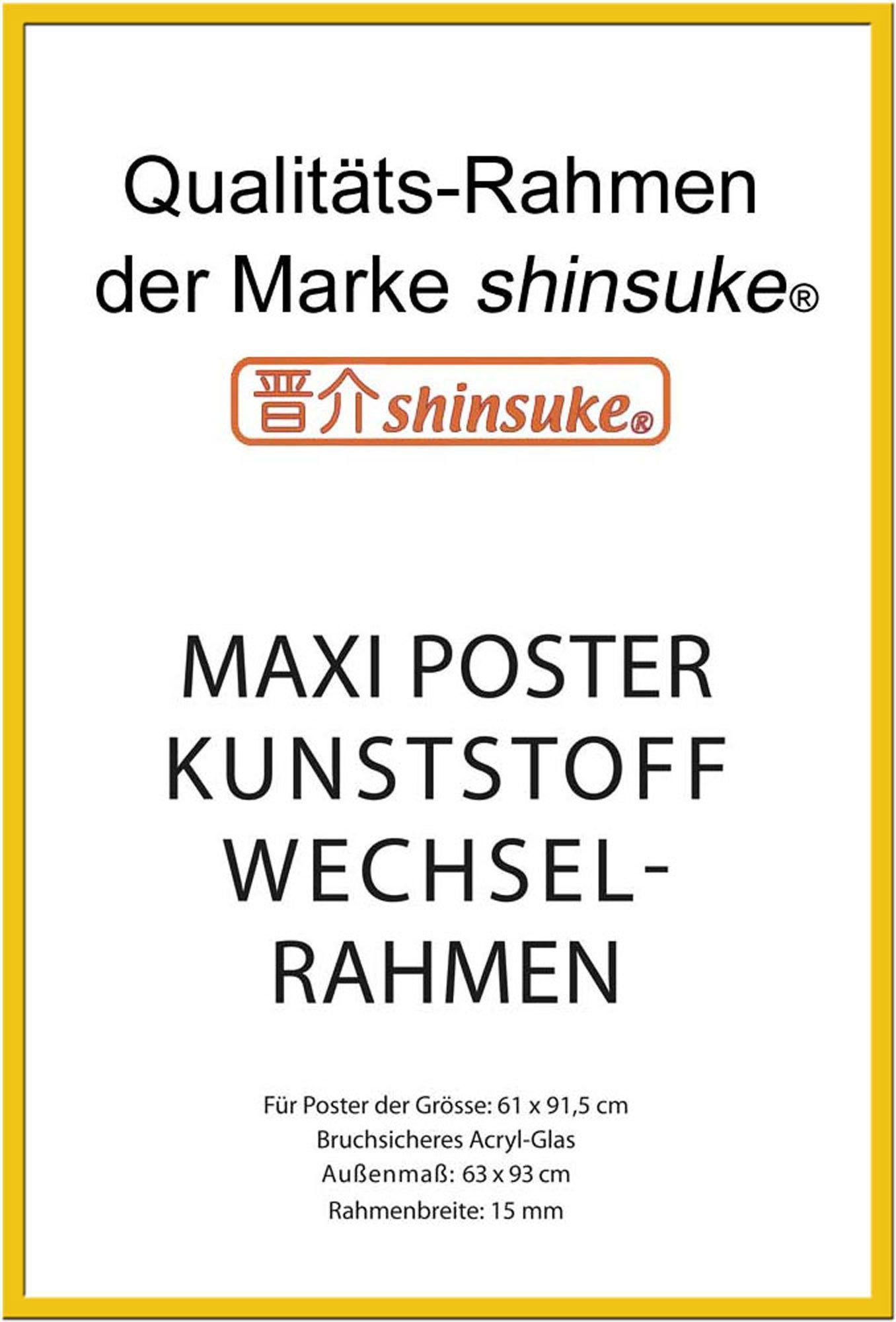 Echtheitsgarantie! empireposter Rahmen Posterrahmen mit 61x91,5cm, Kunststoff gelb Wechselrahmen Acryl-Scheibe Shinsuke® Maxi-Poster 15mm Farbe Profil