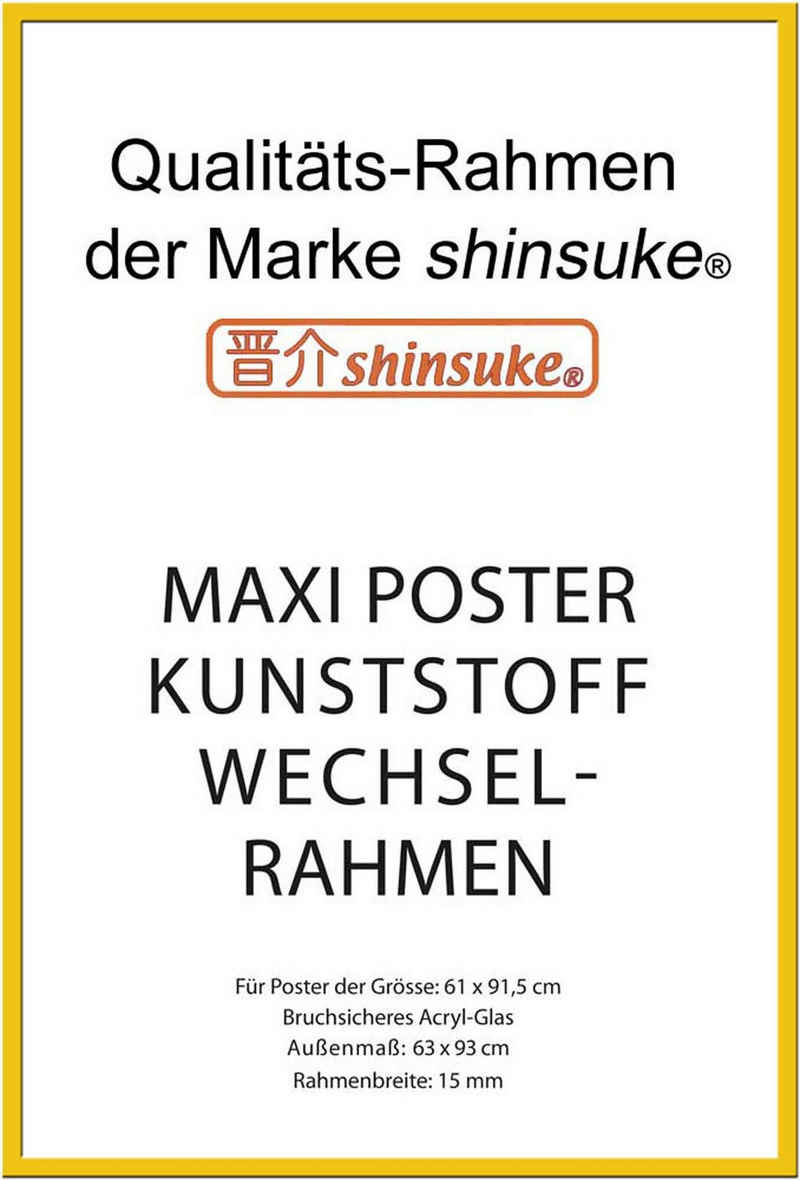 empireposter Rahmen Posterrahmen Wechselrahmen Shinsuke® Maxi-Poster Profil: 15mm Kunststoff 61x91,5cm, Farbe gelb mit Acryl-Scheibe