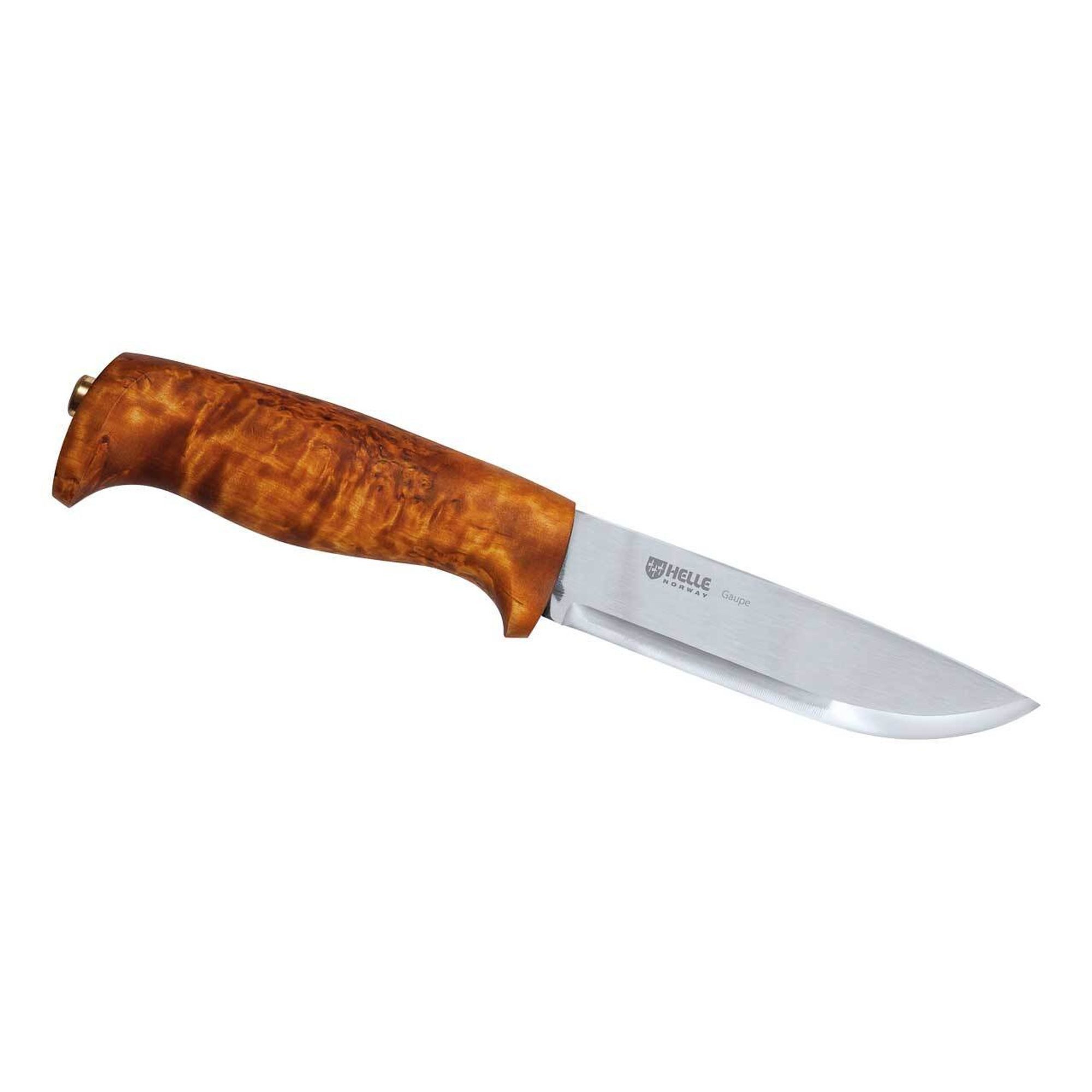 Taschenmesser Helle Outdoormesser Gaupe, 12C27, Maserbirke-Griff, Lederscheide