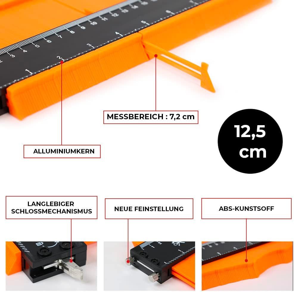 bestTools Konturenlehre Konturenlehre 12,5 cm mit Feststeller Profilabnehmer Set, Inkl. Tieflochmarker Formen präzise übertragen