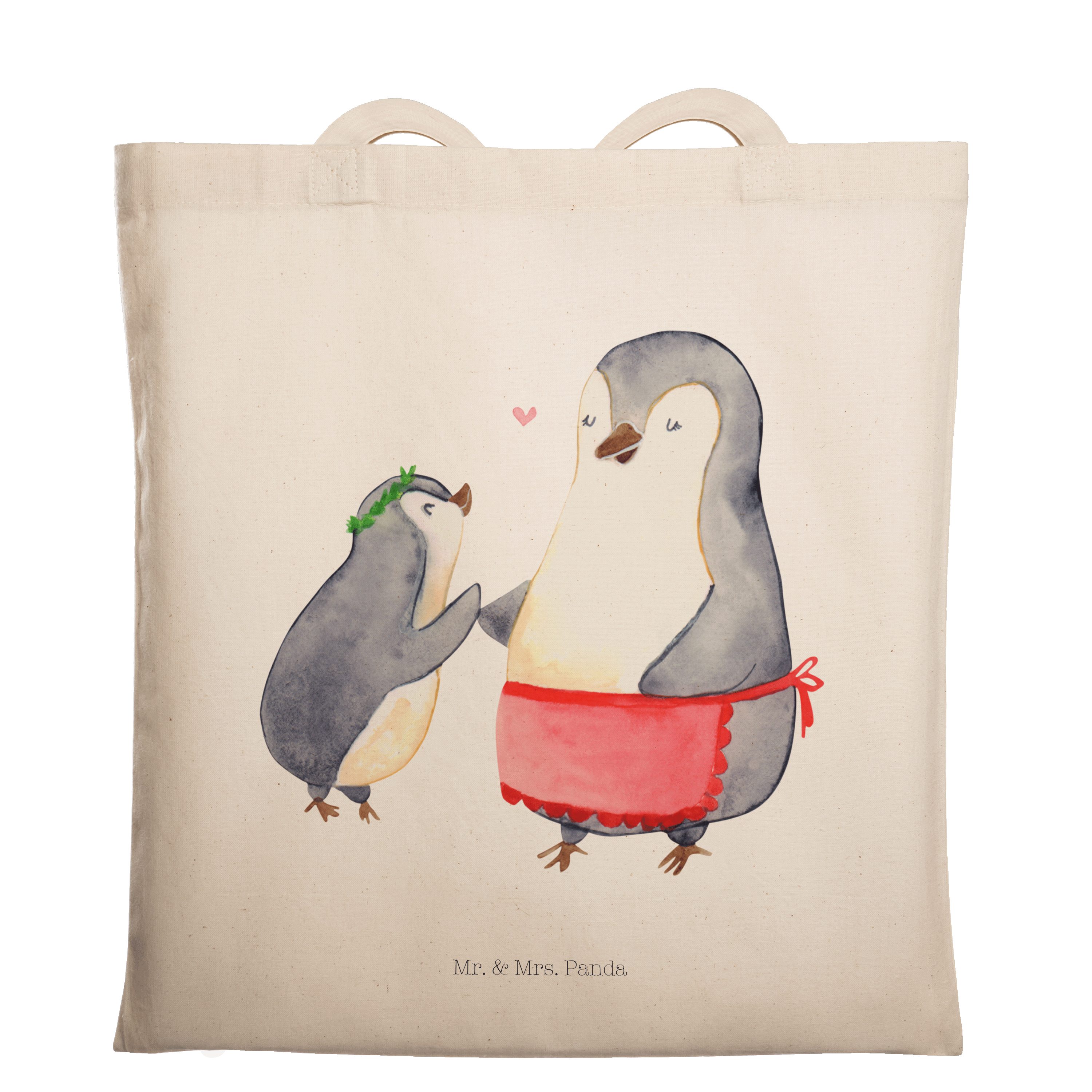 Mr. & Mrs. Panda Tragetasche Pinguin mit Kind - Transparent - Geschenk, Mama, Beuteltasche, Mutti, (1-tlg)