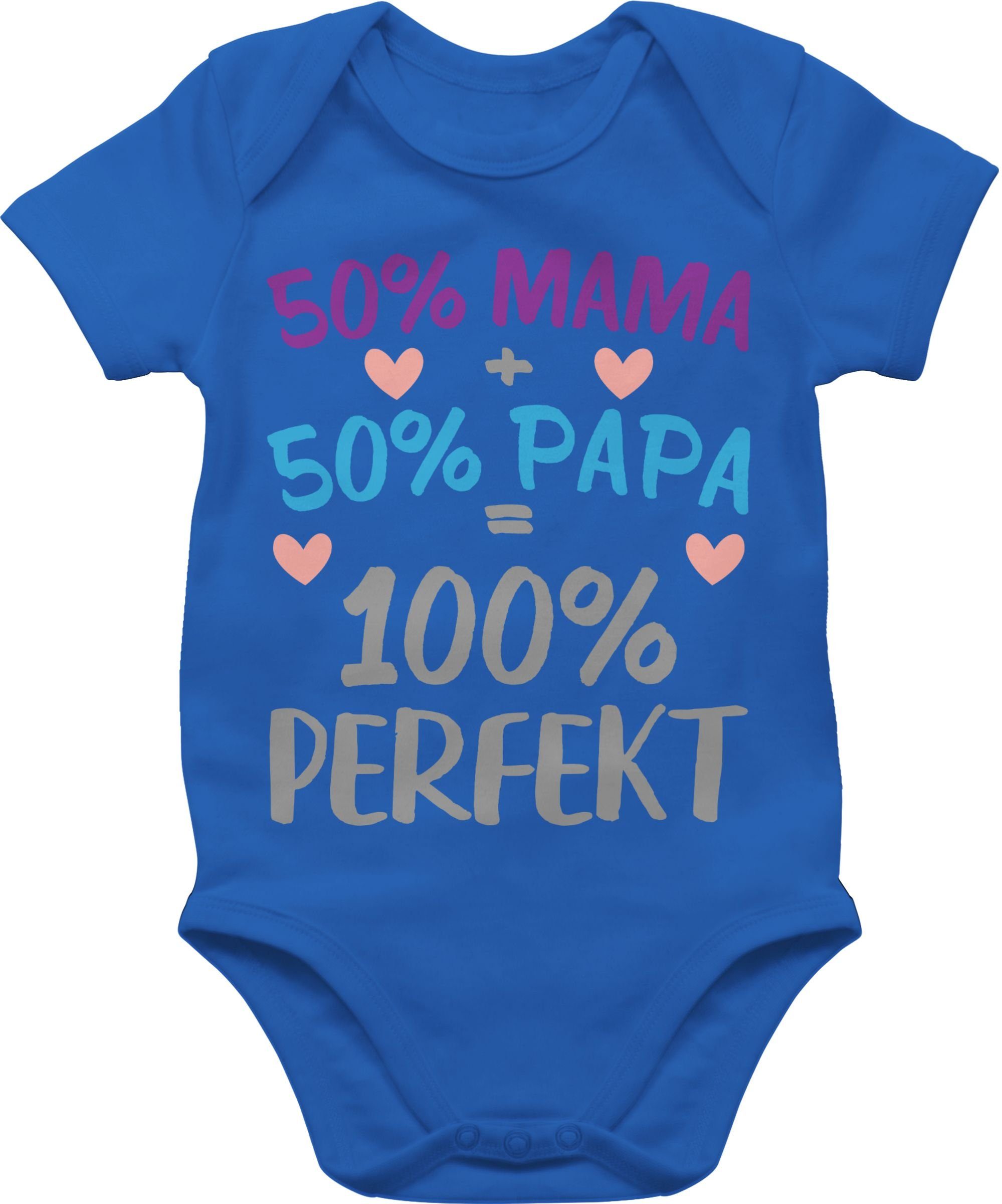 Shirtracer Shirtbody 50 % Mama 50 % Papa 100 % Perfekt Sprüche Baby 3 Royalblau