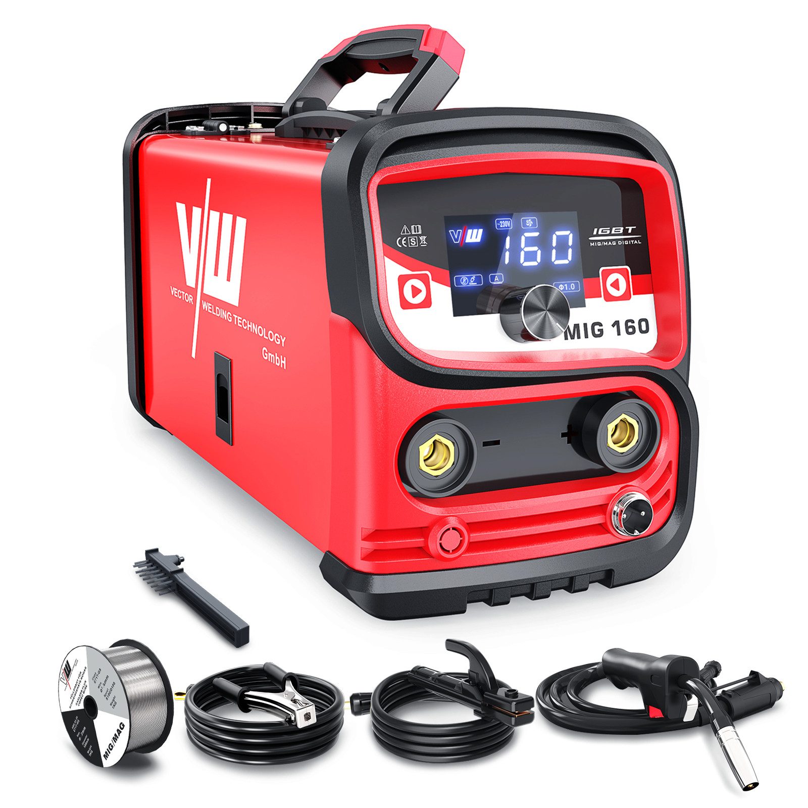VECTOR WELDING Schutzgasschweißgerät MIG 160 Kombi-Schweißgerät – 30-160A mit 3-Knopf-Bedienung und Display
