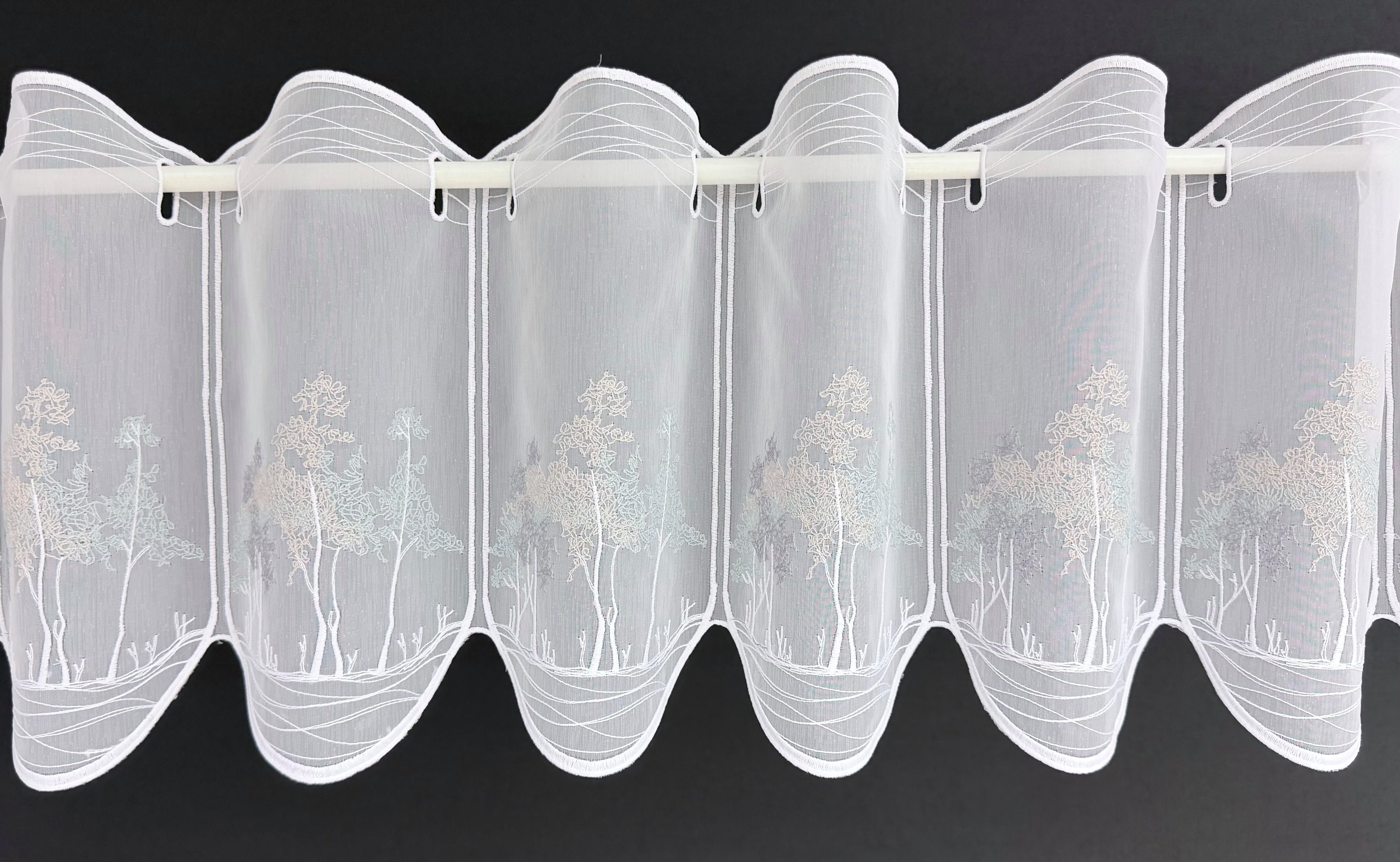 Gardinen Kranzusch Scheibengardine mit Bäumen (1 St), Stangendurchzug, transparent, Stablöcher,transparent,verschiedene Höhen, Breiten