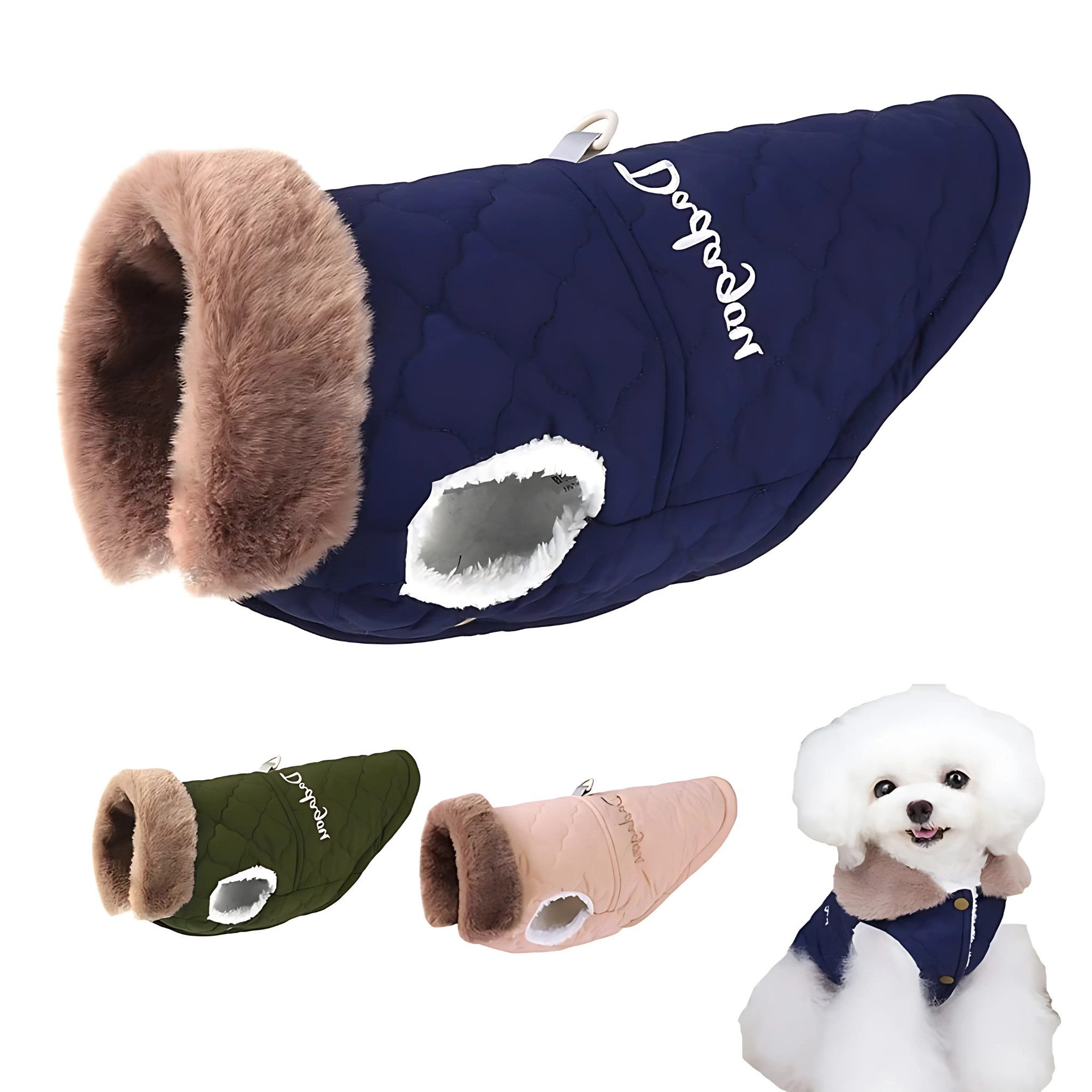 FLOCKI Pets™ Hundejacke Hundejacke mit Leinenhaken & Kuschelkragen, Für Hunde in verschiedenen Größen, Kuschelkragen & weiches Innenfutter