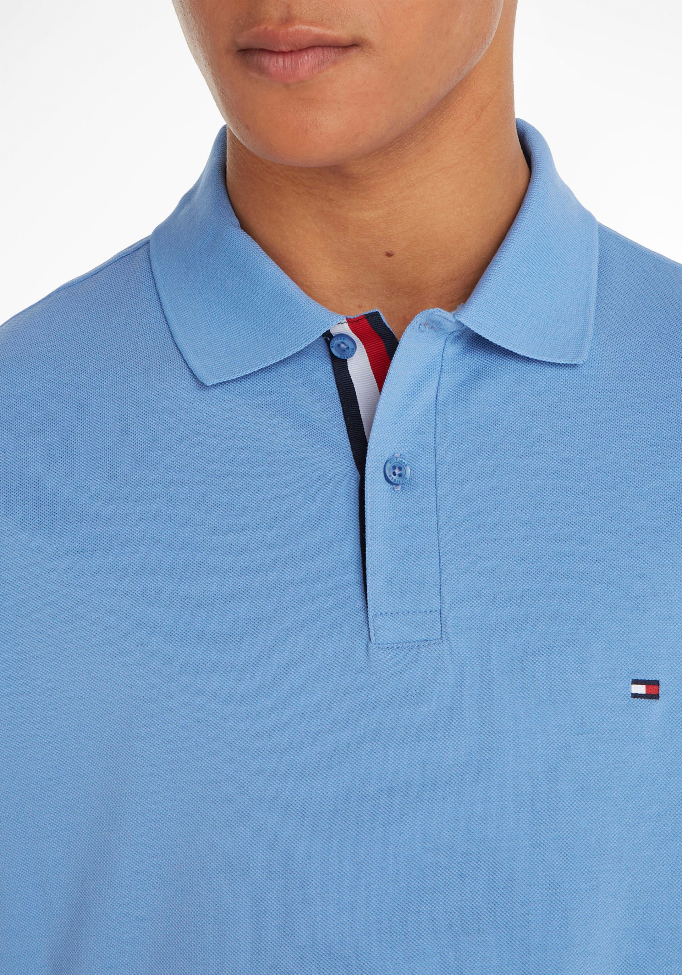 Tommy Hilfiger Poloshirt RWB TAPE REGULAR am mittelblau PLACKET POLO mit Kragen Logotape