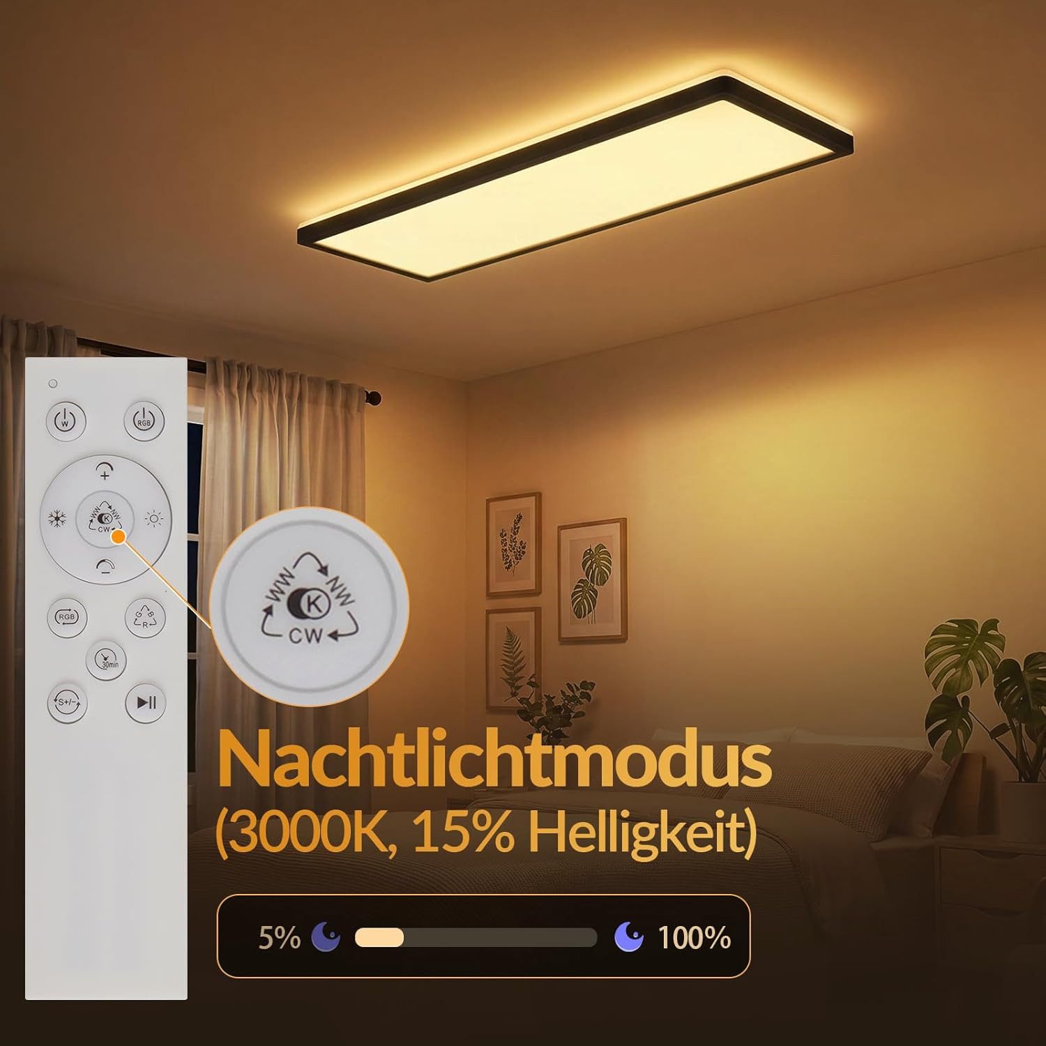Nettlife LED Panel Schwarz/weiß 58x20 cm RGB dimmbar Deckenpanel Bürolampe 22W, LED fest integriert, Warmweiß Neutralweiß Kaltweiß, Farbwechsel Backlight für We – Bild 5 von 5