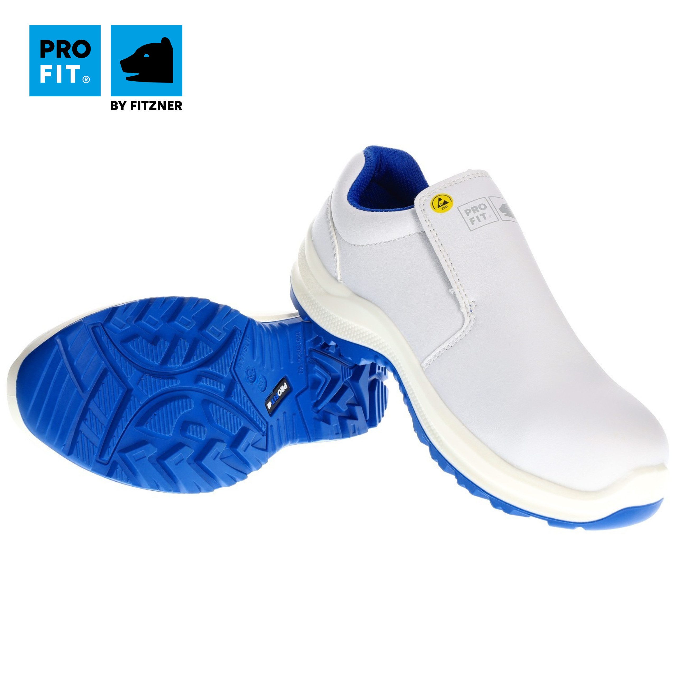 PRO FIT 120 ESD Sicherheitsschuhe S2 "Arctos white low", weiß/blau, Arbeitsschuh (1, Paar) Zehenschutzkappe, Atmungsaktiv, für Arbeiten im Weißbereich