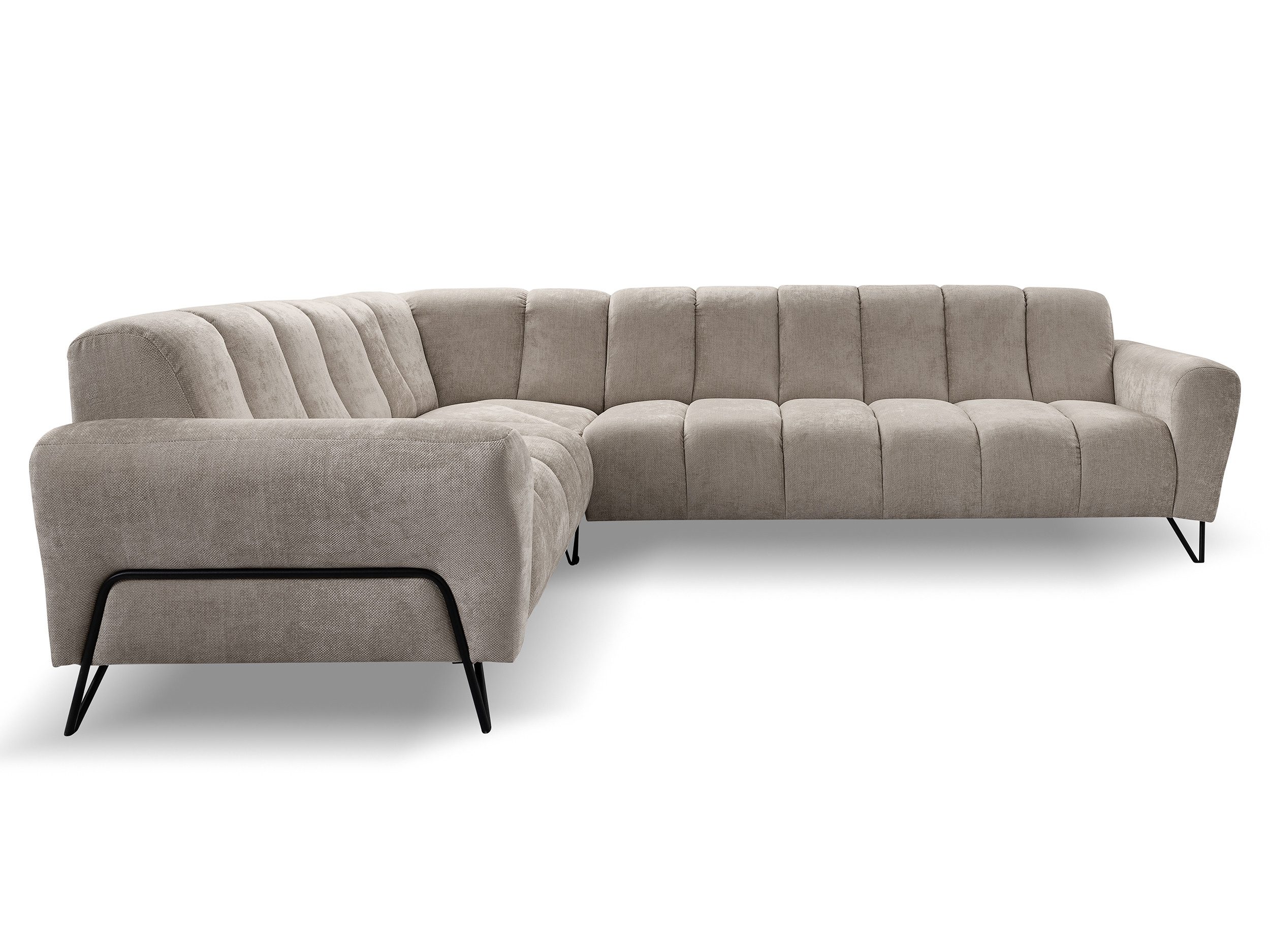 Beautysofa Polstergarnitur im modernen Stil auf hohen Metallbeinen VOLARE, (Sofagarnitur aus Chenille-Stoff, Beige Grau, Ecksofa L + Sessel Set moderne Couchgar – Bild 5 von 5