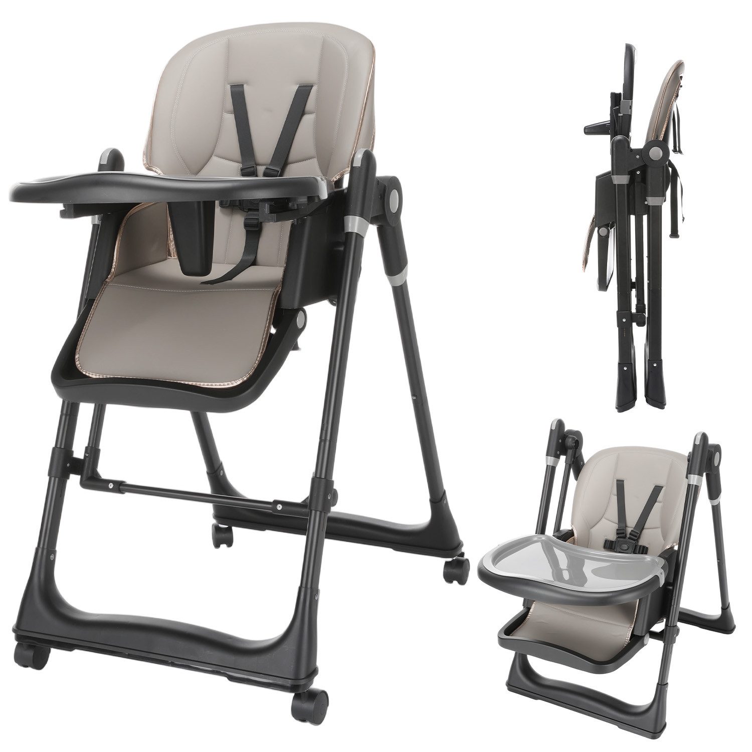 oyajia Hochstuhl Kinderstuhl Stuhl Baby Kinderstuhl Klappbar mit Esstablett (Baby & Kinder Hochstuhl Babyliege Höhenverstellbar, Räder Klappbar), mit Liegefunktion 0-36 Monate