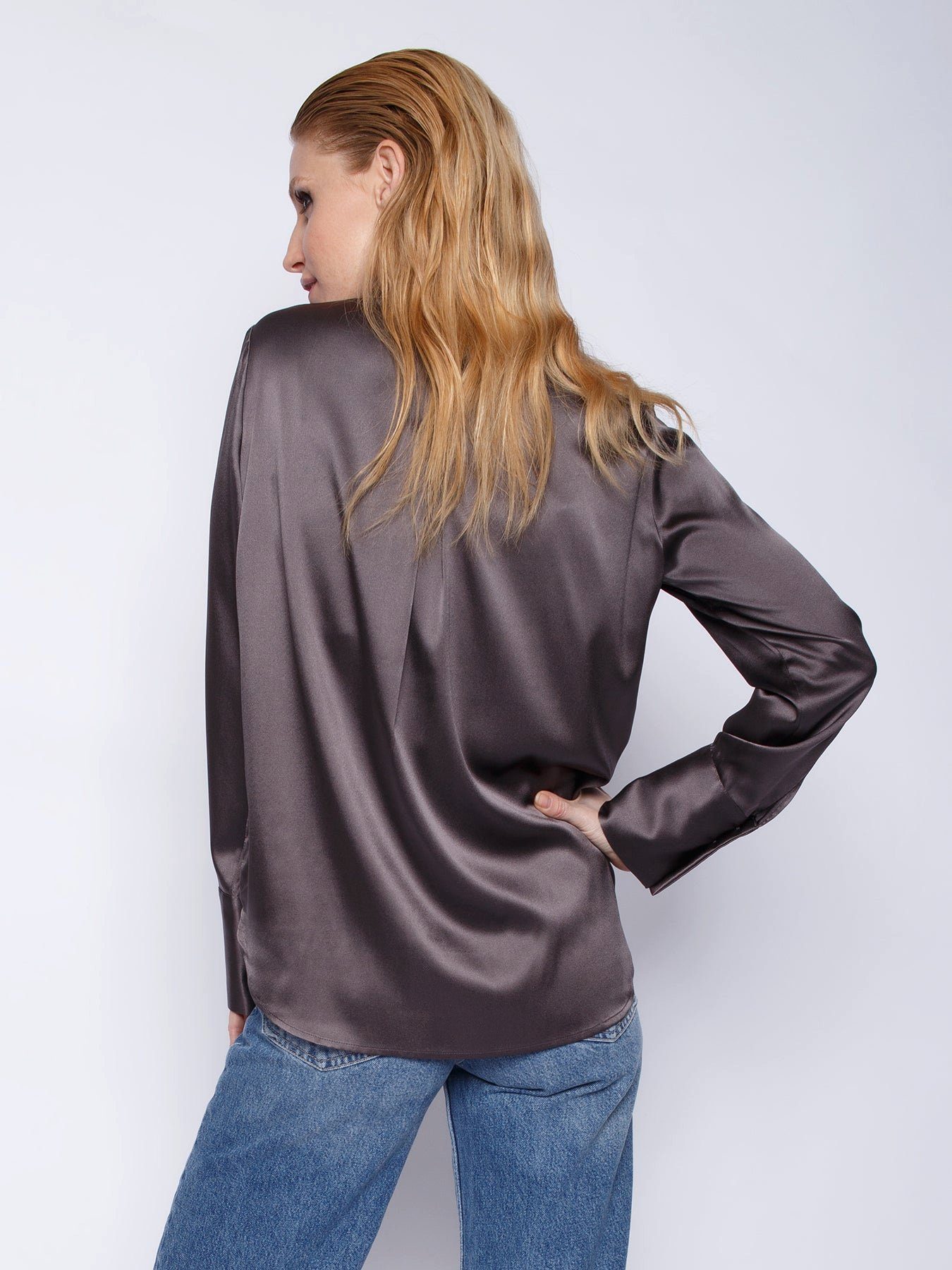 Taupe Seidenbluse Hemdbluse PANNA & Dark TONNO Alva