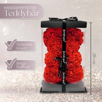 Kunstblume TRIPLE K Teddybär aus Rosen - Geburtstag, Valentinstag, Hochzeitstag - 3 Jahre haltbar - mit Rosenduft - inkl. Grußkarte und Geschenkbox, TRIPLE K