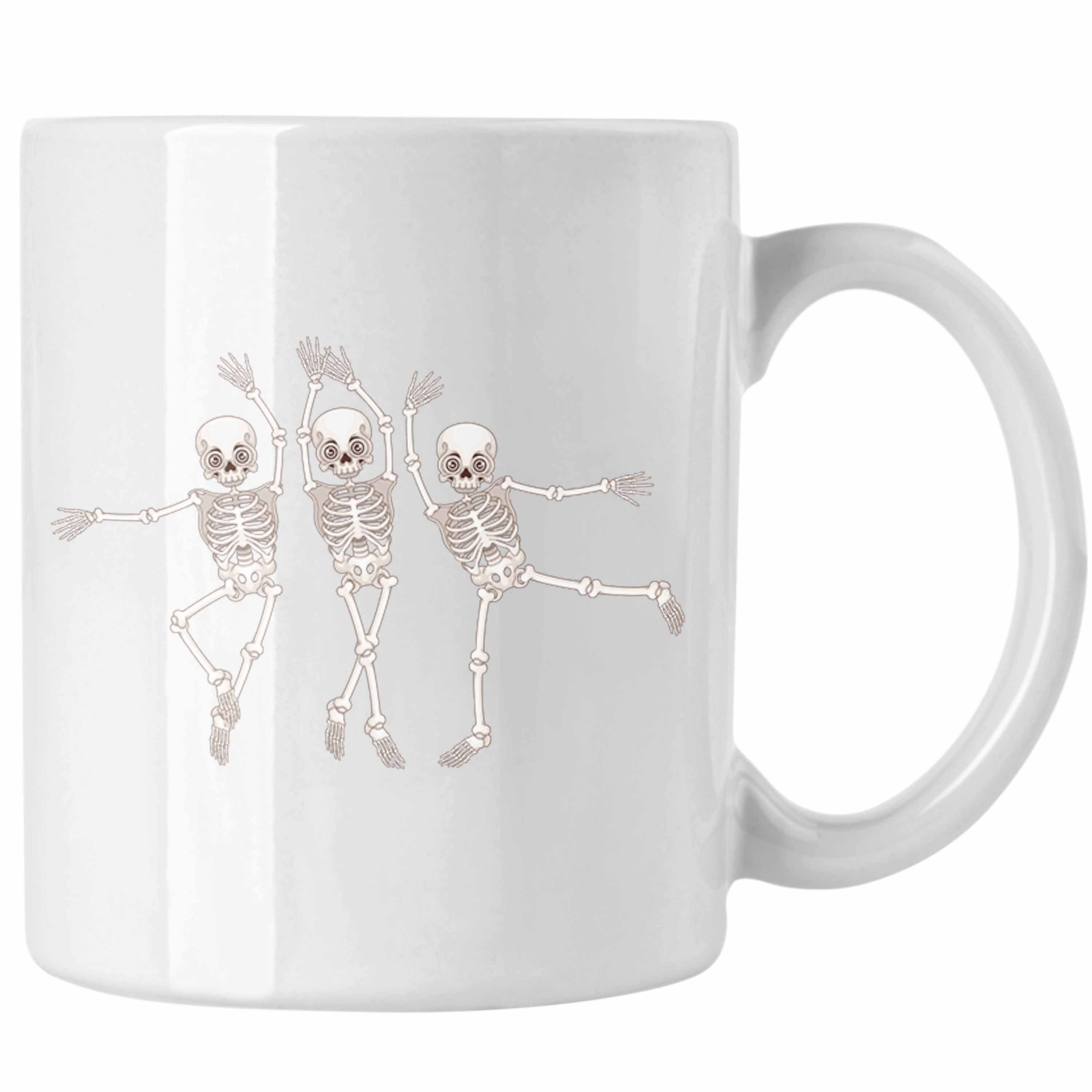 Trendation Tasse Lustige Tasse mit Tanzen Skelette Motiv - Geschenkidee für Tanzbegeist Weiss