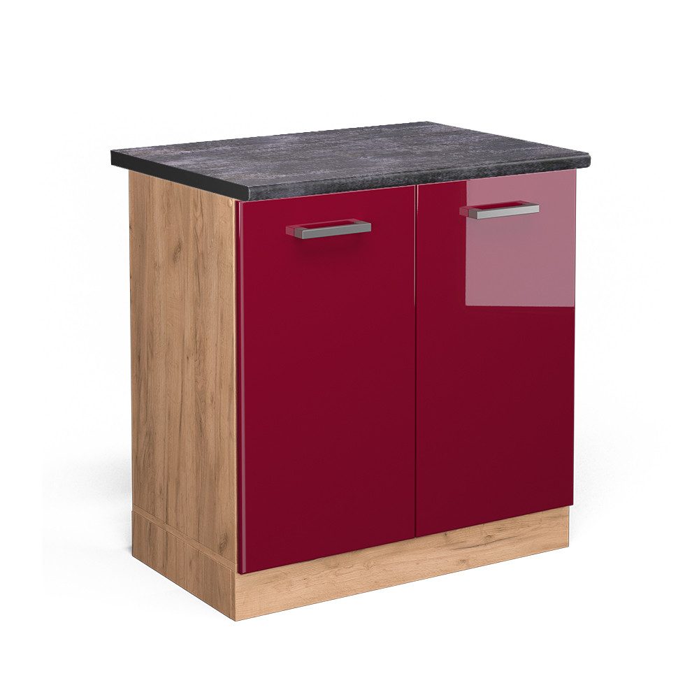 Vicco Spülenunterschrank R-Line, Bordeaux Hochglanz/Goldkraft Eiche, günstig online kaufen