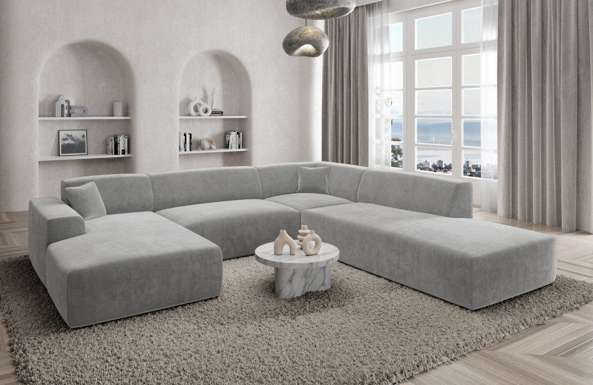 Polster Wohnlandschaft Sofa U-Form Loungesofa Sofa Dreams U Stoffsofa, Samtstoff Mallorca Lounge hellgrau84 Designer