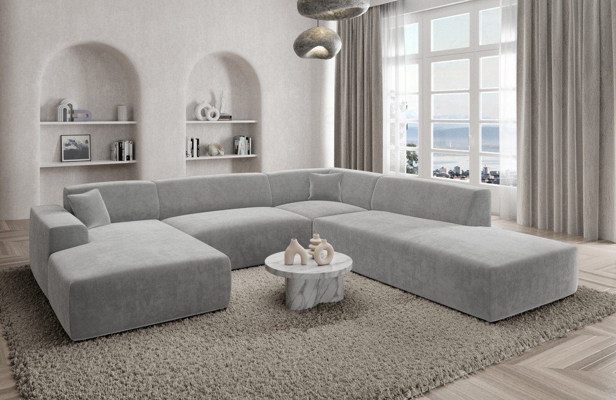 Sofa Dreams Wohnlandschaft Polster Designer Sofa Mallorca U Lounge Samtstoff Stoffsofa, U-Form Loungesofa hellgrau84