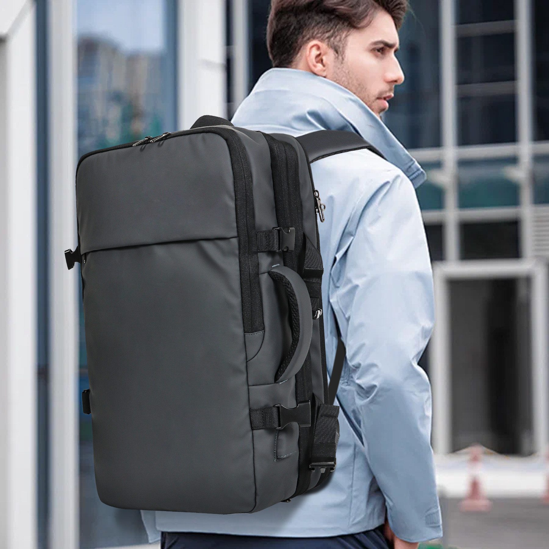 TAN.TOMI Reiserucksack 50L Handgepäck Reiserucksack Flugzeug, Groß 17 Zoll Laptoprucksack (Erweiterbar Diebstahlsicher Wasserabweisend Daypack), Business Reiser – Bild 2 von 5