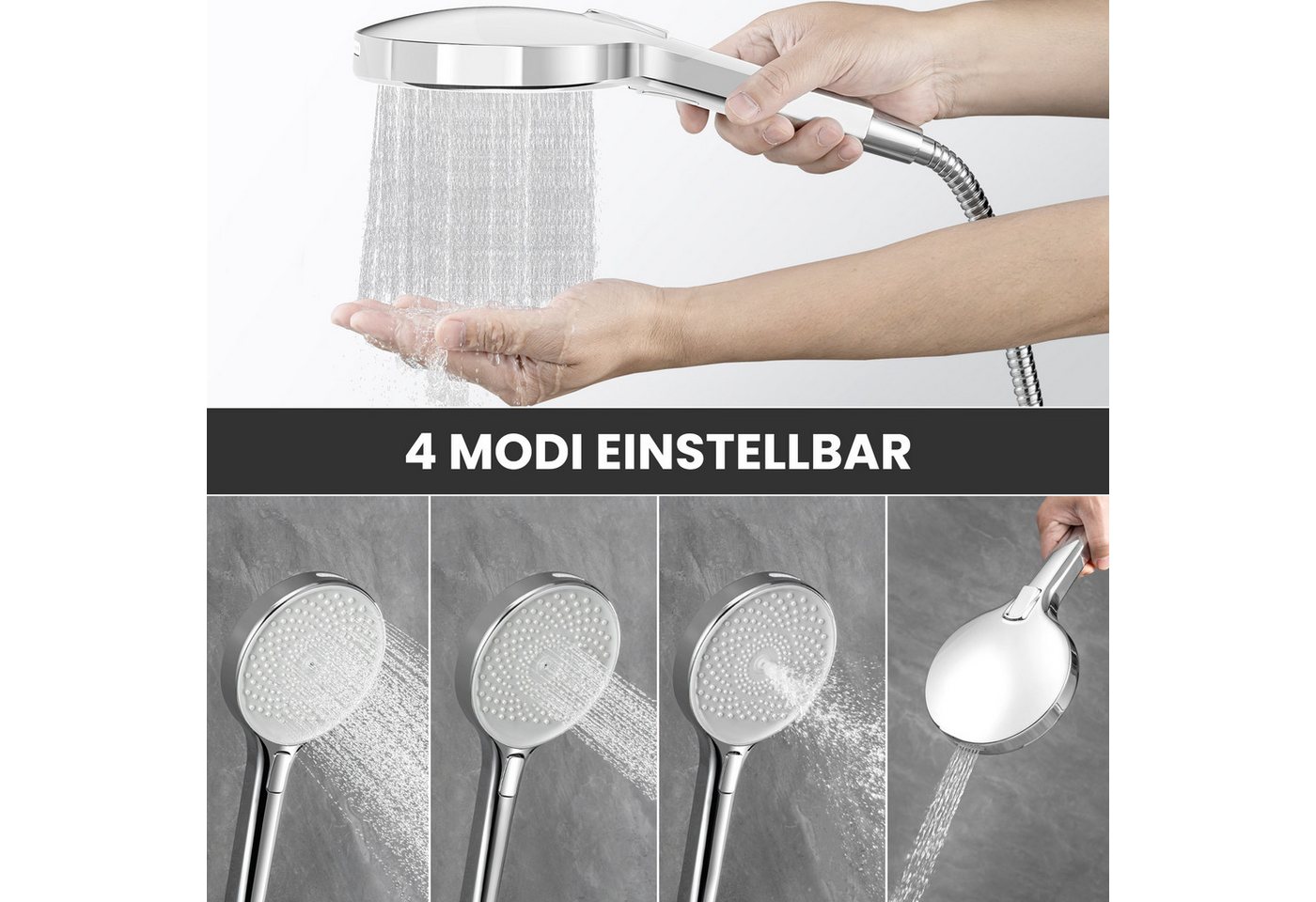 Thumbnail - DERW MAX Regenduschkopf 4 Strahlarten SPA Handbrause für Dusche 3-in-1 HANDDUSCHE 140mm, (Duschkopf mit Schlauch, ABS Dr...