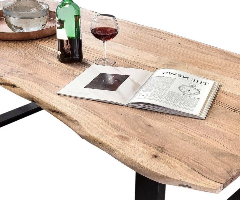 SAM® Baumkantentisch Lennart, massives Akazienholz, natürliche Baumkante, Metallgestell U-Form
