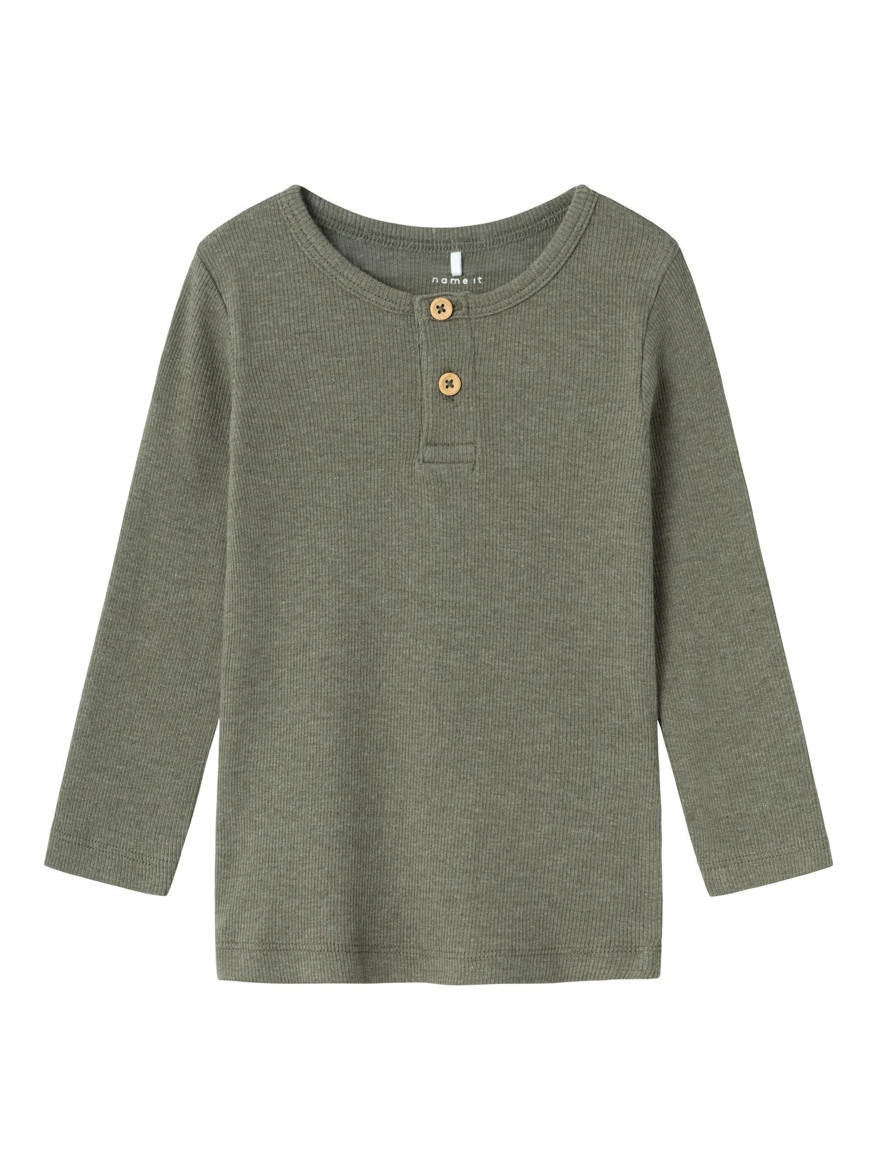 Langarmshirt Gerippter Longsleeve mit Knopfleiste und Rundhals