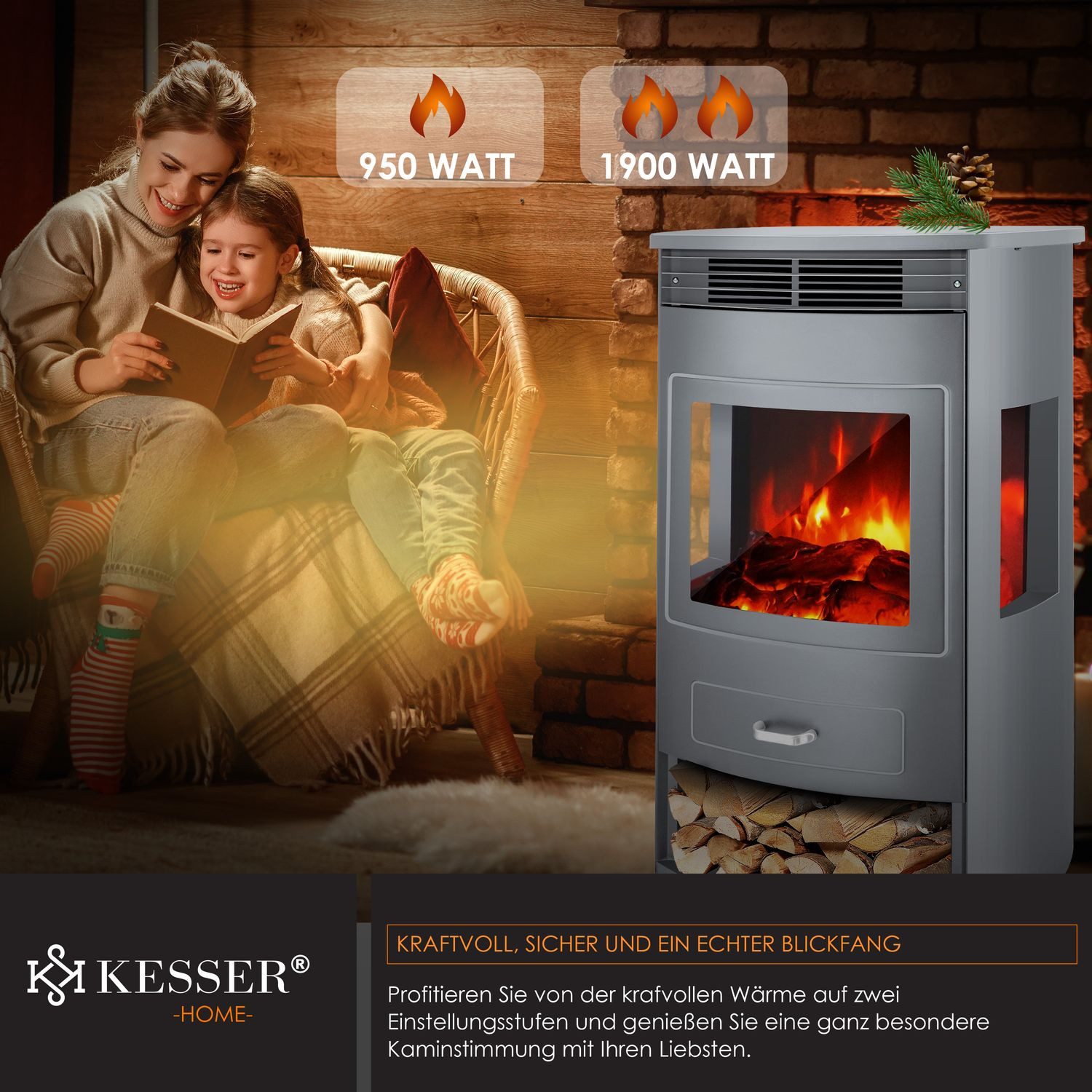 KESSER Elektrokamin, Prio Elektrokamin mit Heizung Heizlüfter Fernbedienung WiFi