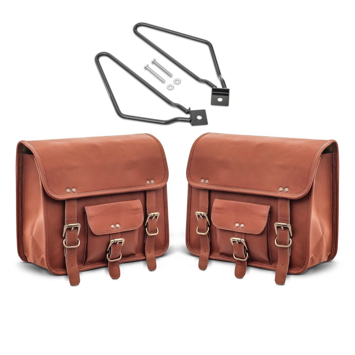 Craftride Satteltasche Set 2x Motorrad Satteltaschen Leder Vintage + Satteltaschenhalter SV1
