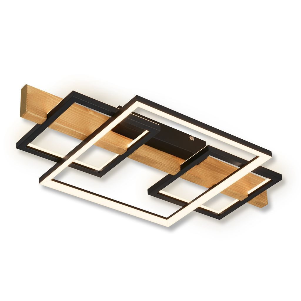 Briloner Leuchten LED Deckenleuchte Deckenlampe indirektes Licht Holz Wohnzimmer Flur 3840014, LED fest integriert, 3000K - Warmweiß, LED Deckenlampe 55x30x8 cm Schwarz-Holz 32W Wohnzimmer Schlafzimmer