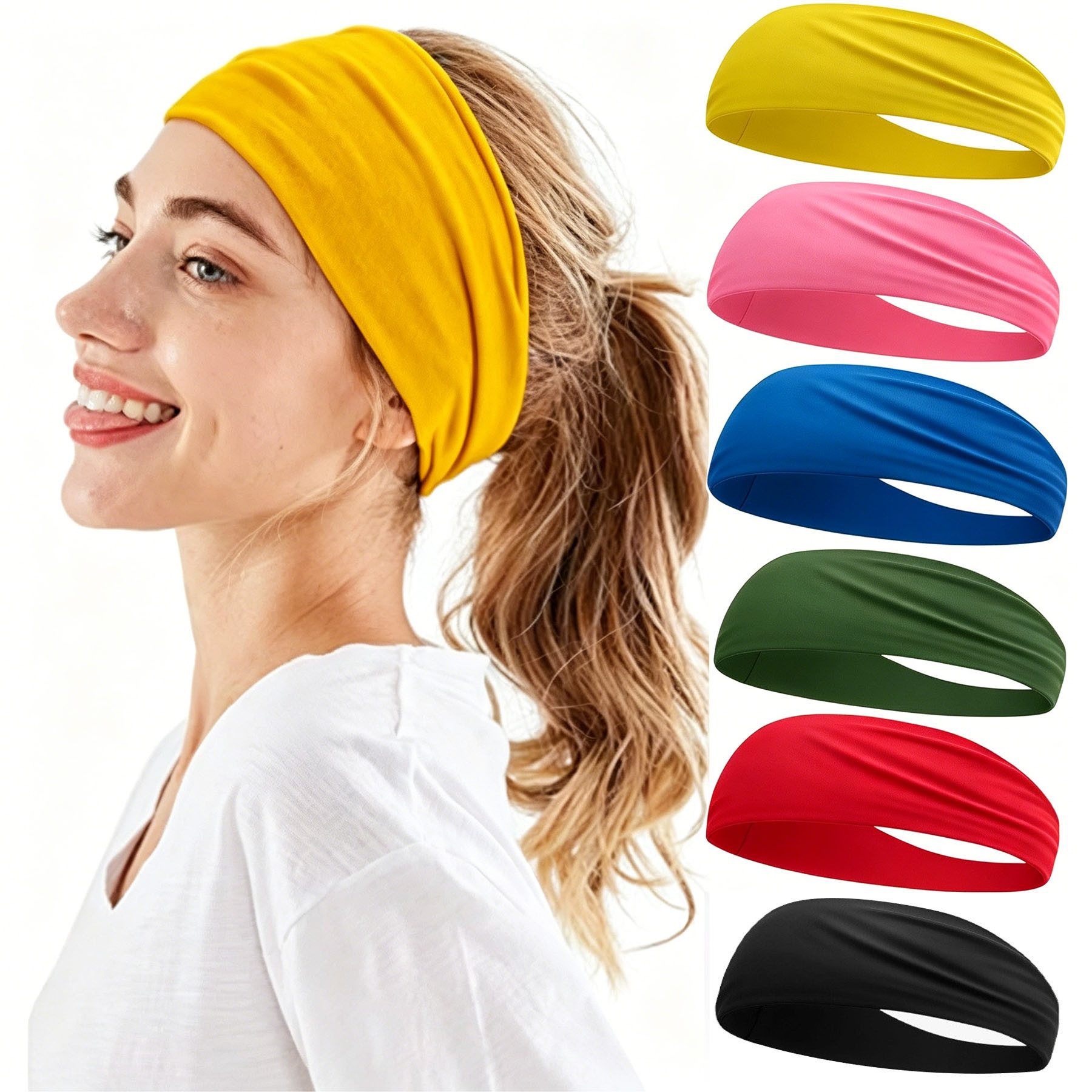 Mutig Stirnband 6 PCS Sports Stirnband,Elastische Haarbänder Unisex-6 Farben (Atmungsaktiv & Schweißabsorbierend & Schnelltrocknend,Einheitsgröße, 6-St., Stirnband für Laufen, Radfahren, Yoga, Sport,robust und schön) Haarband Sport Yoga Schweißband,Männer