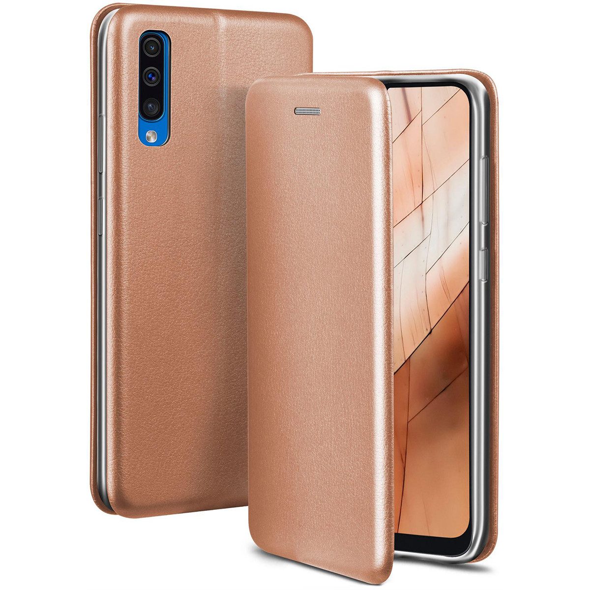ONEFLOW Handyhülle für Samsung Galaxy A30s Premium Hülle Business Cover Rosa 6,4 Zoll, 360 Grad Schutzhülle Flip Case Etui Klapphülle Dünn Leder Handy Tasche