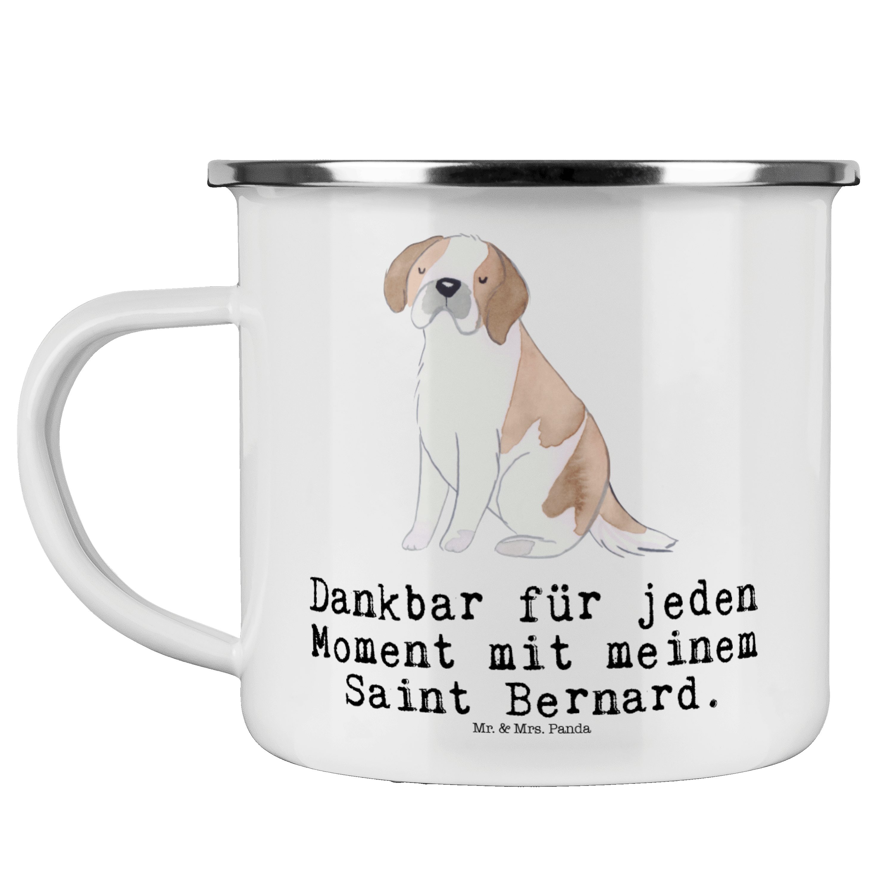 Mr. & Mrs. Panda Becher Saint Bernard Moment - Weiß - Geschenk, Emaille Campingbecher, Schenk, Emaille