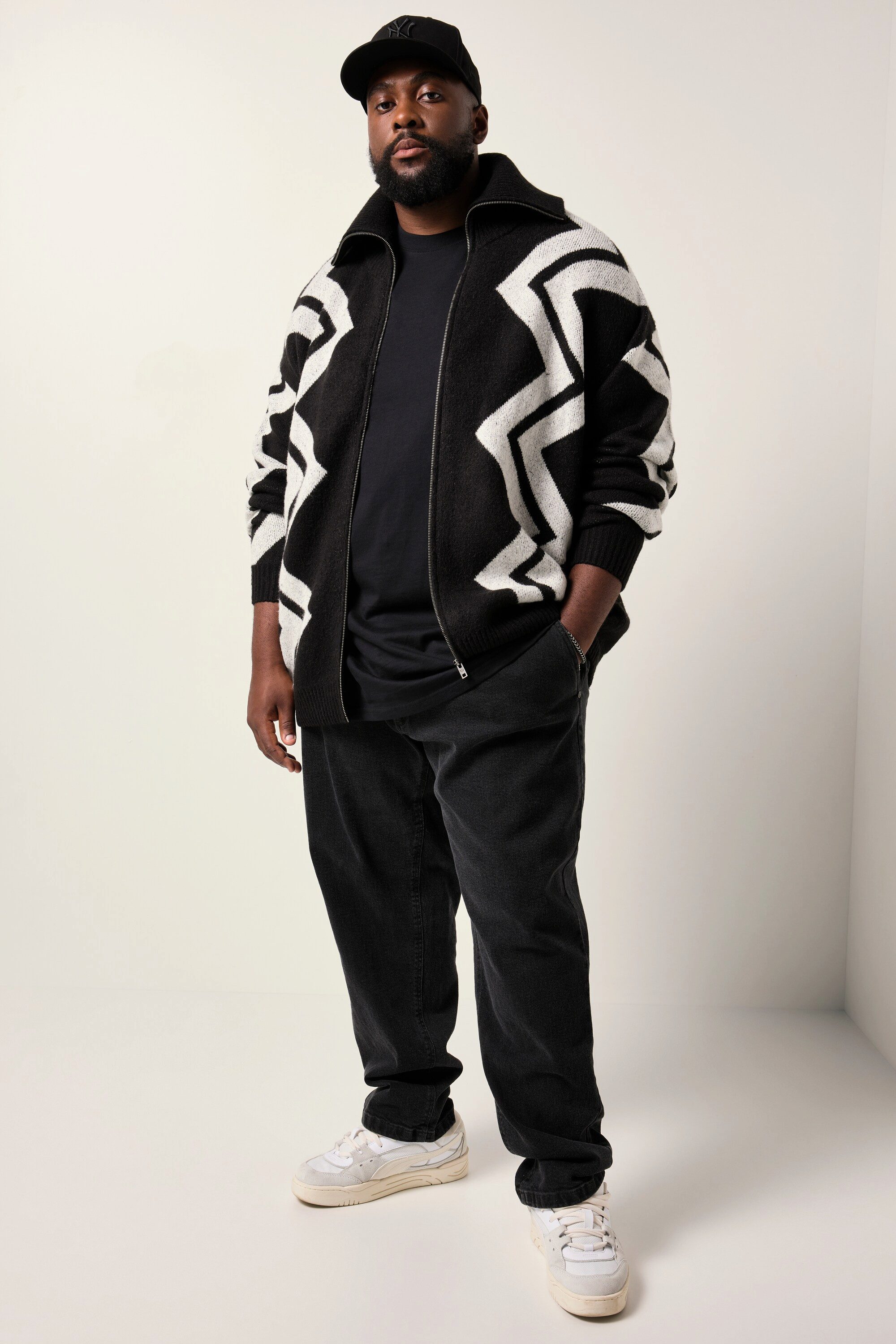 STHUGE Poloshirt Strickjacke Zackenmuster