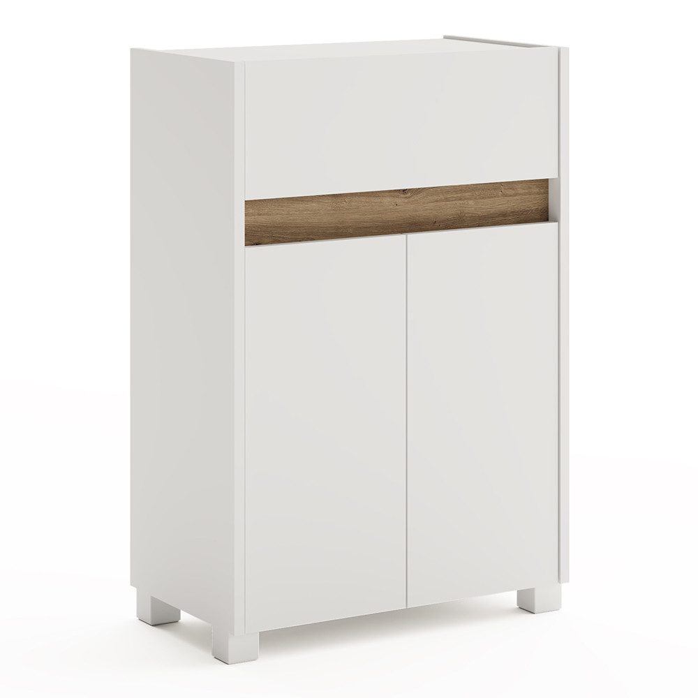 Lomadox Kommode CORATO-80, in weiß mit Blende in Wildeiche Nb., B/H/T: ca. 56,9/84,8/33 cm