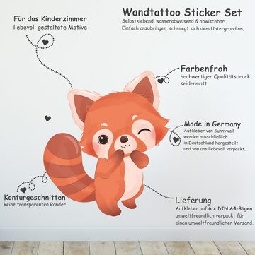 Sunnywall Wandtattoo Wandsticker roter Panda Wandtattoo Kinderzimmer Wandaufkleber (6 St)