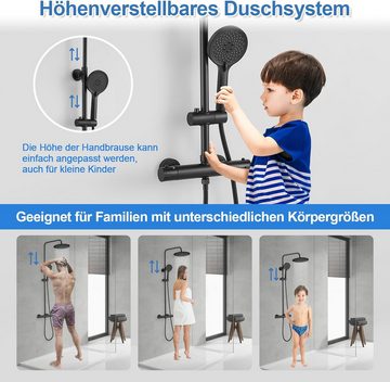 ROVOGO Duschsystem Komplettset Höhenverstellbar, 25cm Edelstahl Kopfbrause Regendusche, 3 Strahlart(en), 3 Strahlarten ABS Handbrause 1,5m Duschschlauch Rund Duschset