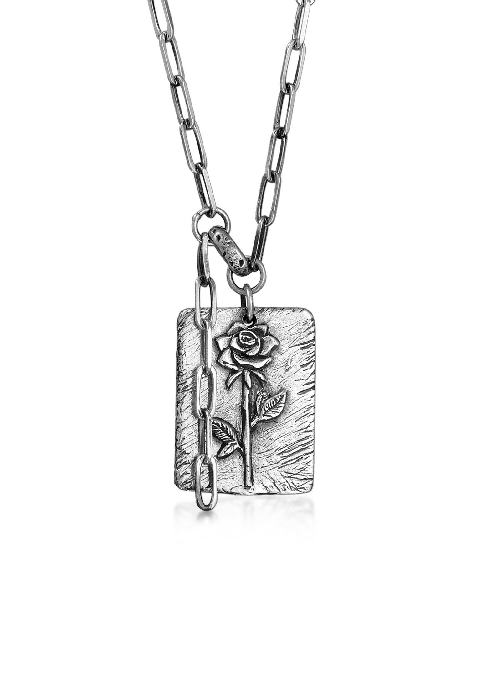 HAZE & GLORY Silberkette Gliederkette Vintage Anhänger Rose 925 Silber, Plättchen