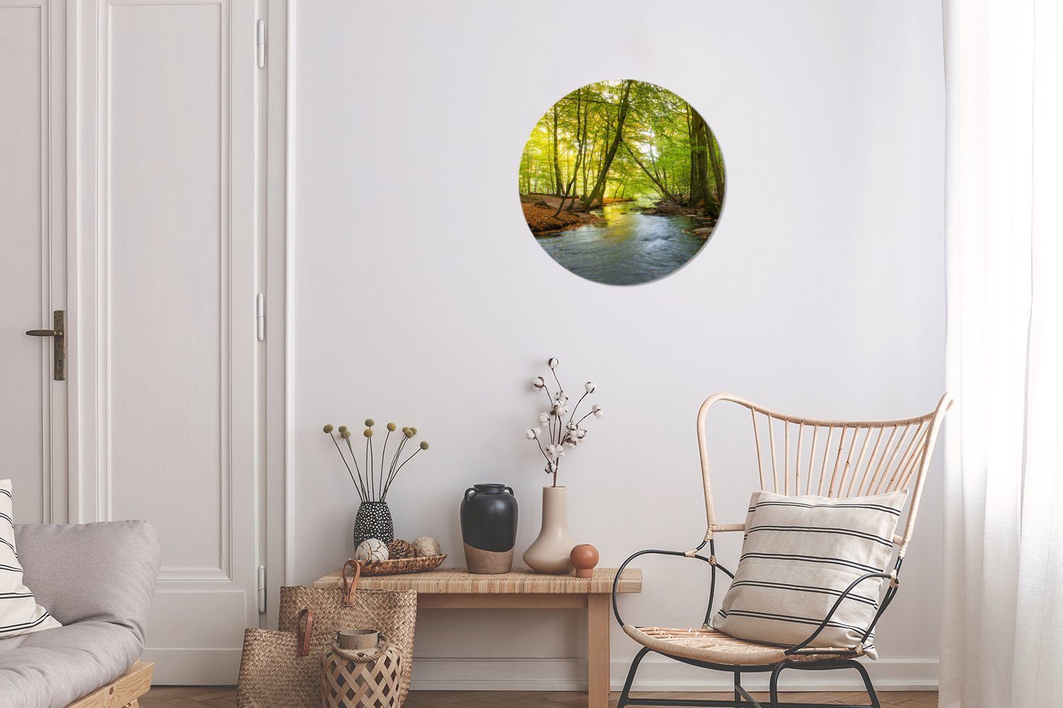 inmitten Wohnzimmer, dunkler Wandbild, St), Kreis Wanddekoration Rundes MuchoWow cm Waldes, Gemälde dänischen Ein Fluss Forex, eines 30x30 (1