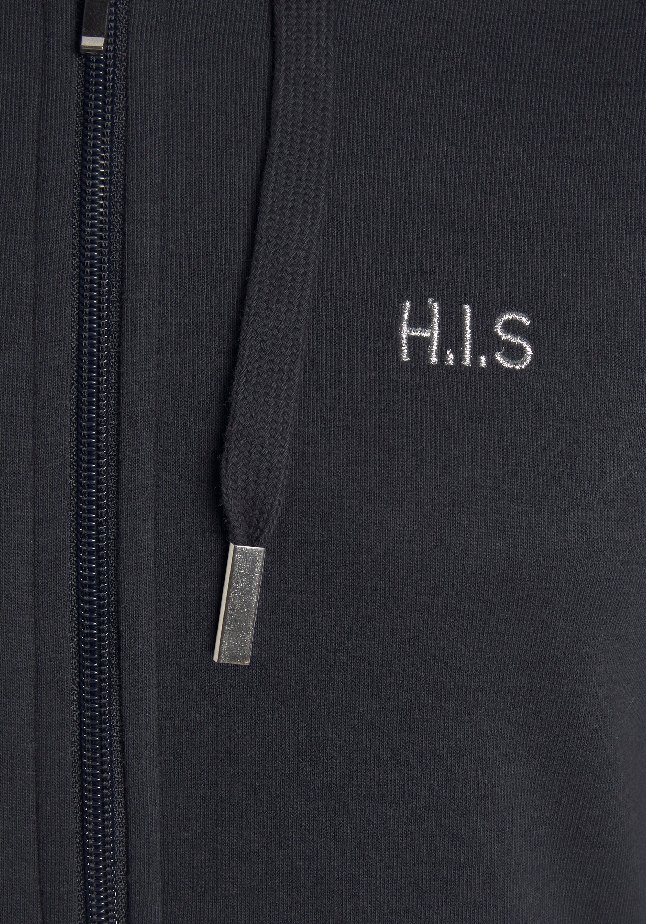 H.I.S Kapuzensweatjacke mit Piping an den Ärmeln. Ideal für Sport- und Freizeit.