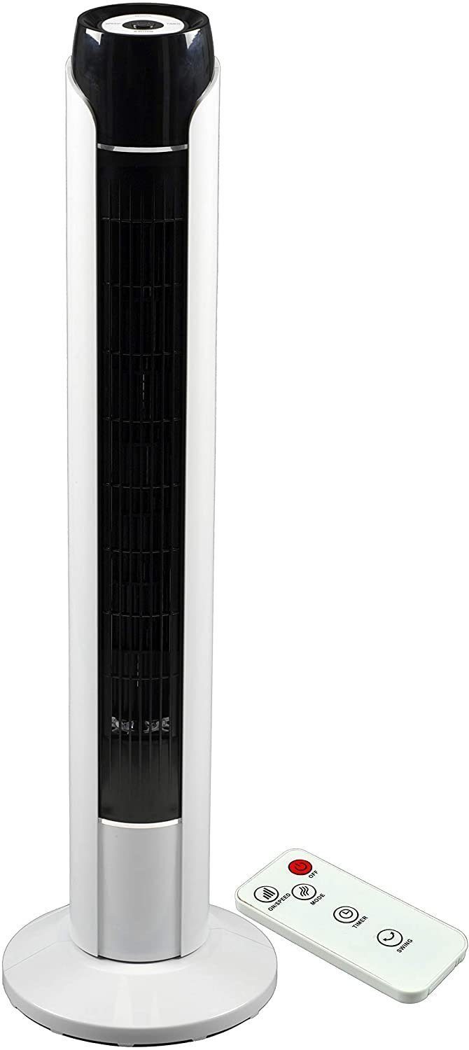 JUNG Turmventilator TVE23 Ventilator Fernbedienung+Timer 90cm Turmventilator Ventilatoren, Standventilator, 45W Turmlüfter, bis 40m², leise, 75° Oszillation