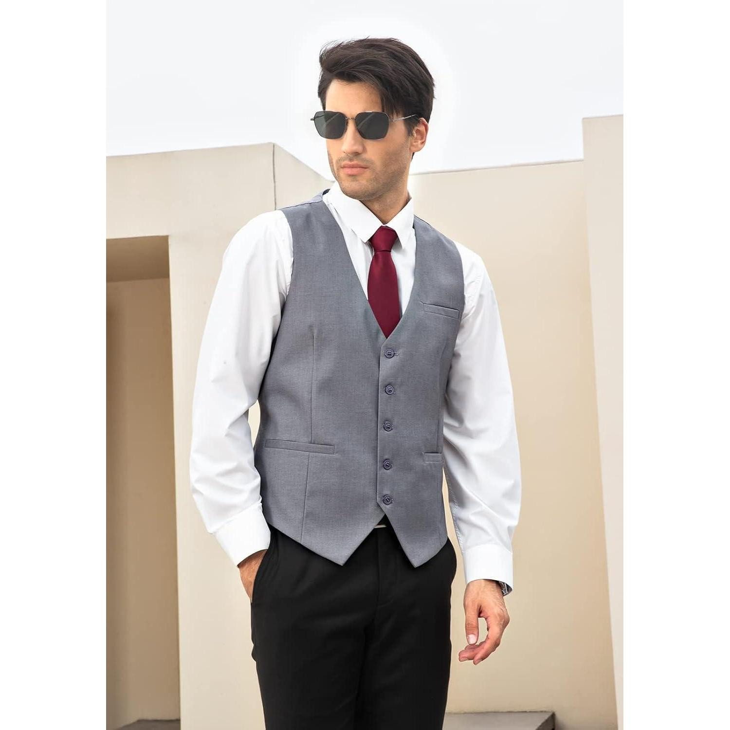 LuxusKollektion Krawatte Anzugweste Herren Hochzeit Business Taschen 4XL Hellgrau