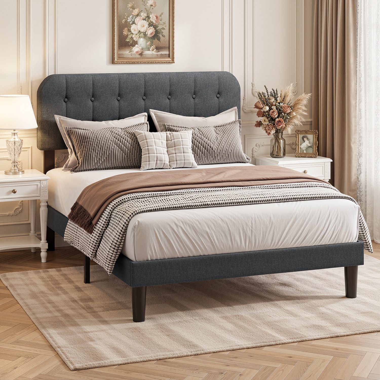 Bealife Bettgestell mit Kopfteil und Lattenrost (Doppelbett, Einzelbett,2 Modelle (120x200, 140x200cm)