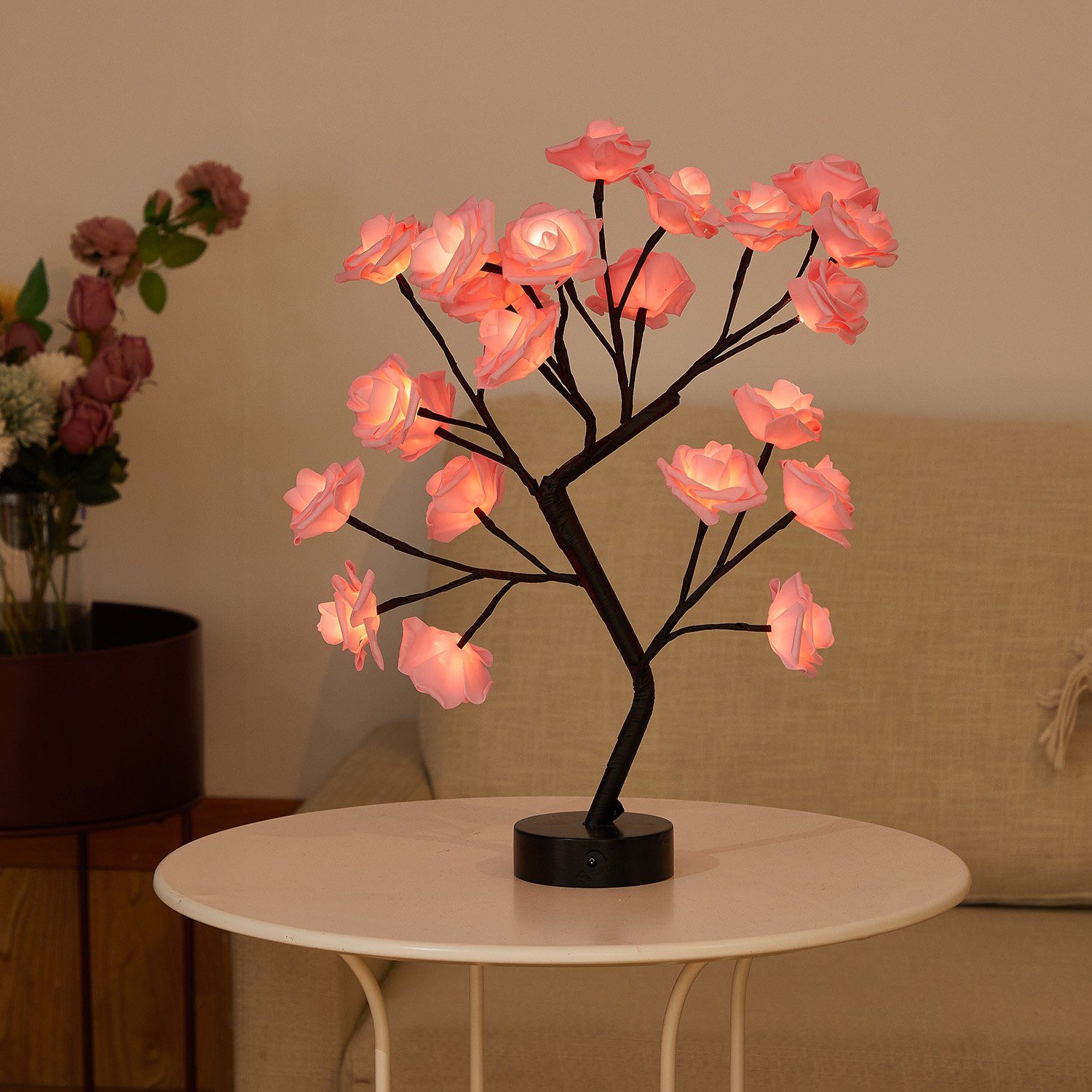 Rosnek LED Tischleuchte LED Tisch-Bonsai-Baum Nachtlicht, Künstliche Rose Blume, Warmweiß, Home Hochzeit Party Dekor,Valentinstag Geschenk