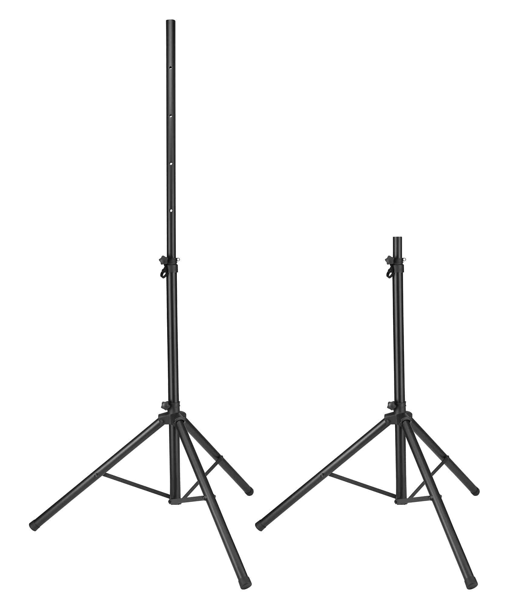 Pronomic Lautsprecherständer Boxenstativ Stahl - Boxenständer mit Dreibein-Konstruktion, (Spar-Set, 2-tlg., Inklusive Tasche für Boxenstativ, kann auch als Dartstativ / Fotostativ verwendbar)