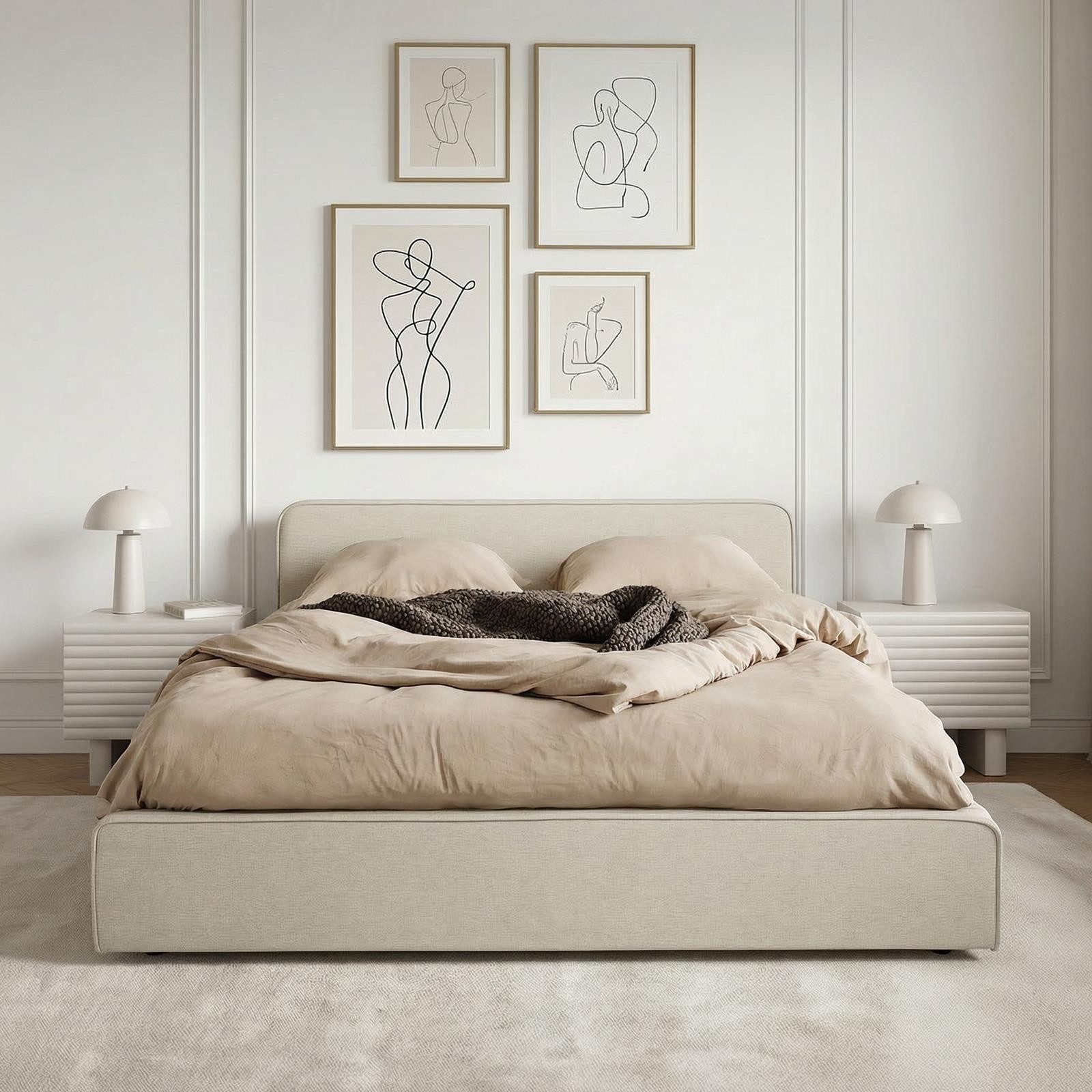 IDIMEX Polsterbett MARINI, Bett 140x200 cm mit Lattenrost Doppelbett mit Kopfteil Stoff beige