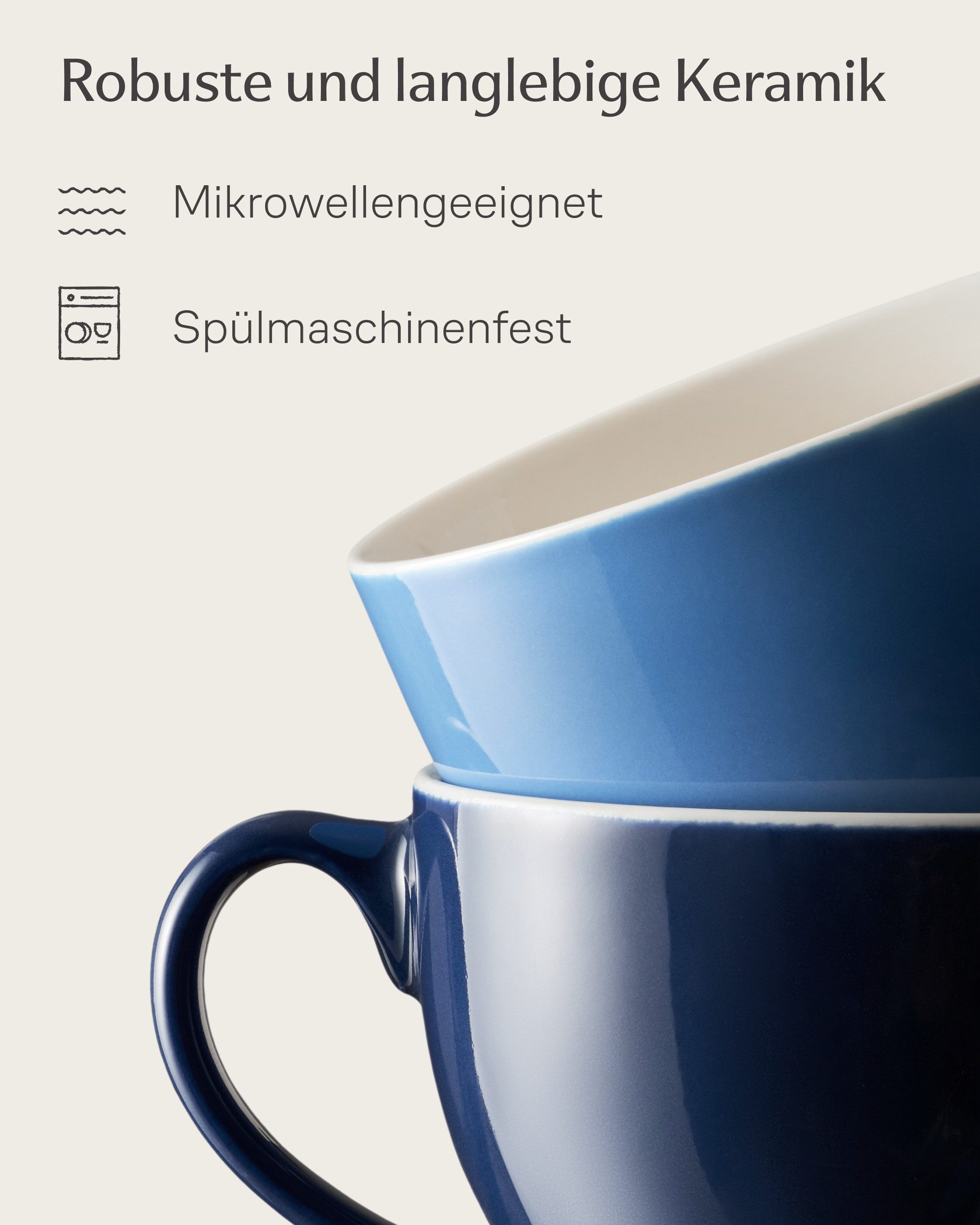 Cosumy Cappuccinotasse Cappuccino Tassen Set 6er mit Untertassen – Kaffeetassen Keramik 180ml, Keramik, 180ml – Bild 4 von 5