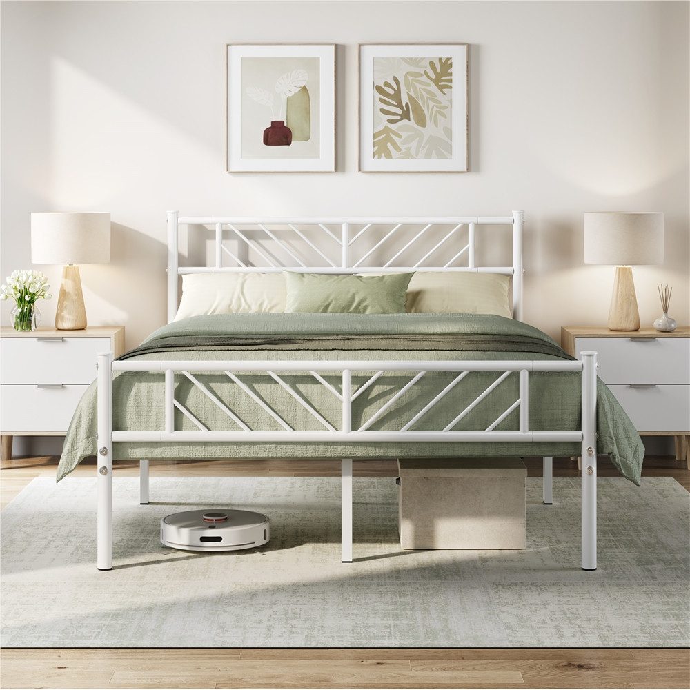 Yaheetech Metallbett Bettgestell 90x190/90x200/140x200cm, Minimalistischer Bettrahmen mit Kopfteil Gästebett mit Lattenrost