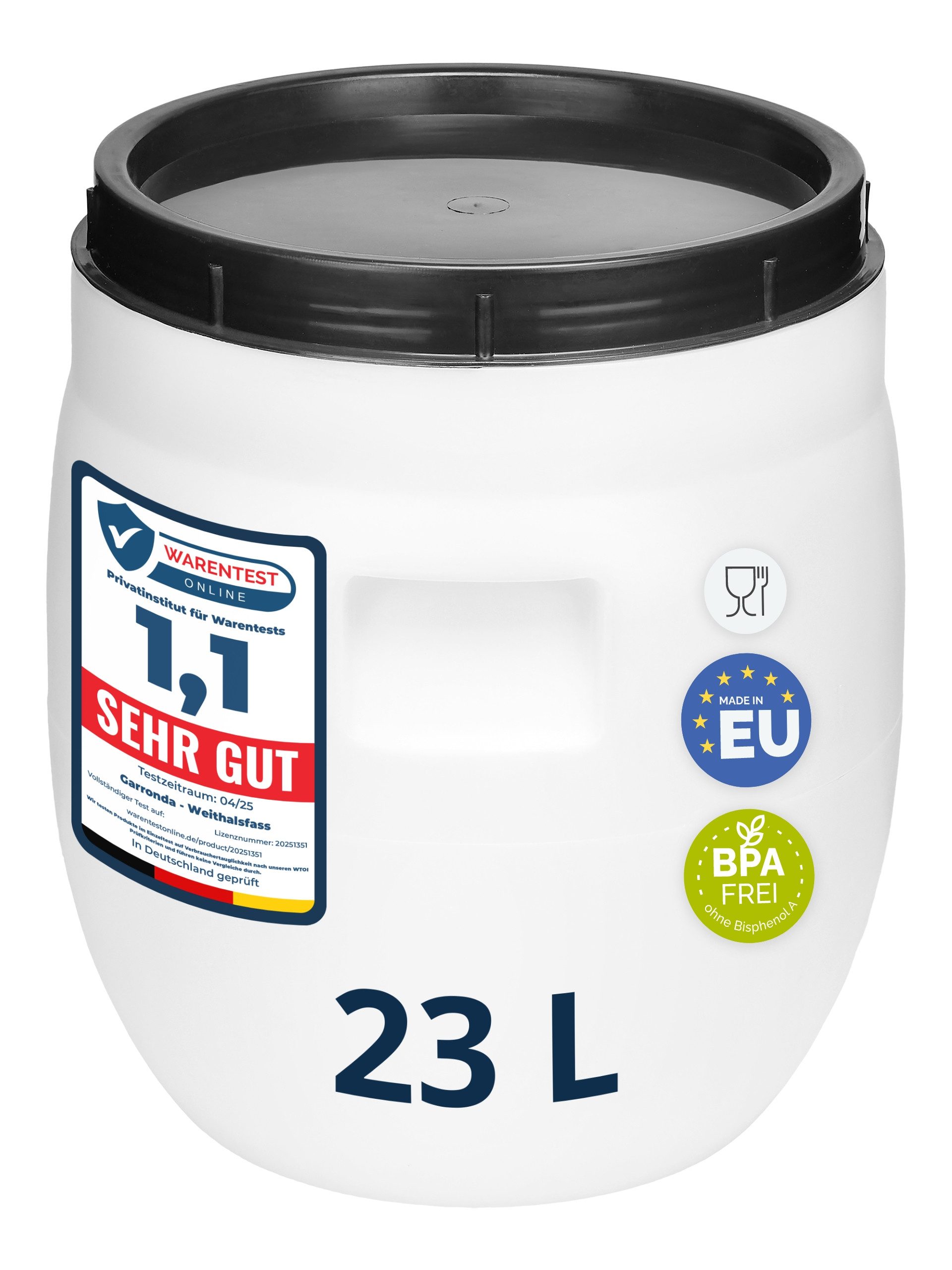 Thumbnail - Garronda Regentonne 23L BPA-freies Fass Behälter mit Deckel für Lebensmittel GD-0087, Weiß, 23 l