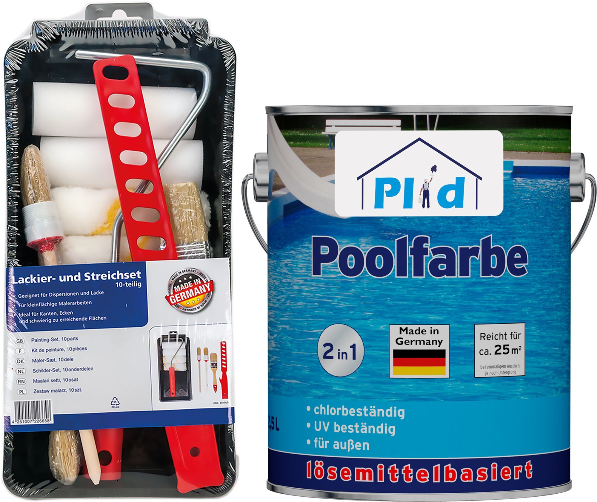 plid Acryl-Flüssigkunststoff Premium Poolfarbe Schwimmbeckenfarbe Unterwasserfarbe Poolblau Set, Schnelltrocknend